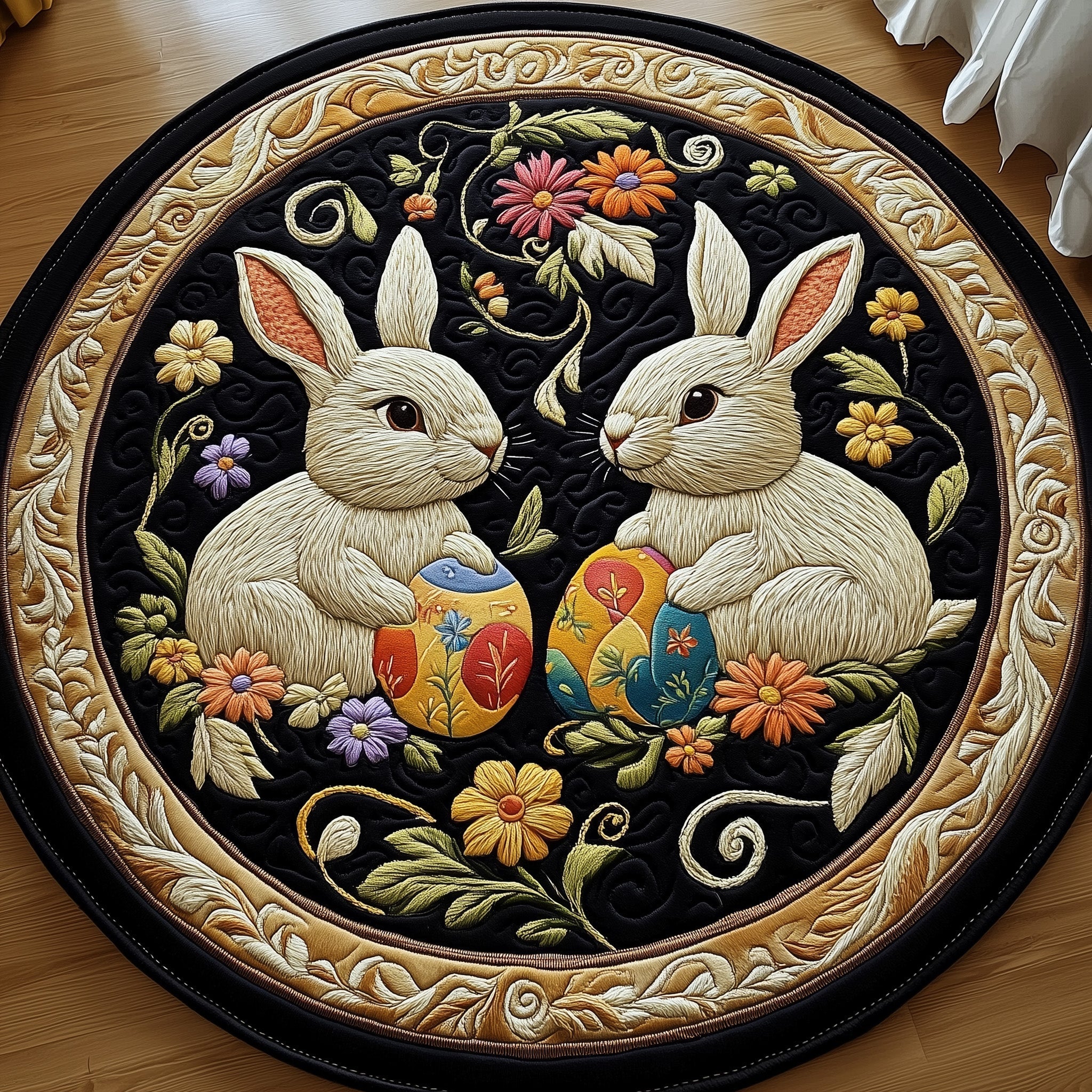 Cherished Bunny Couple Quilted Round Mat GFTOTP5598