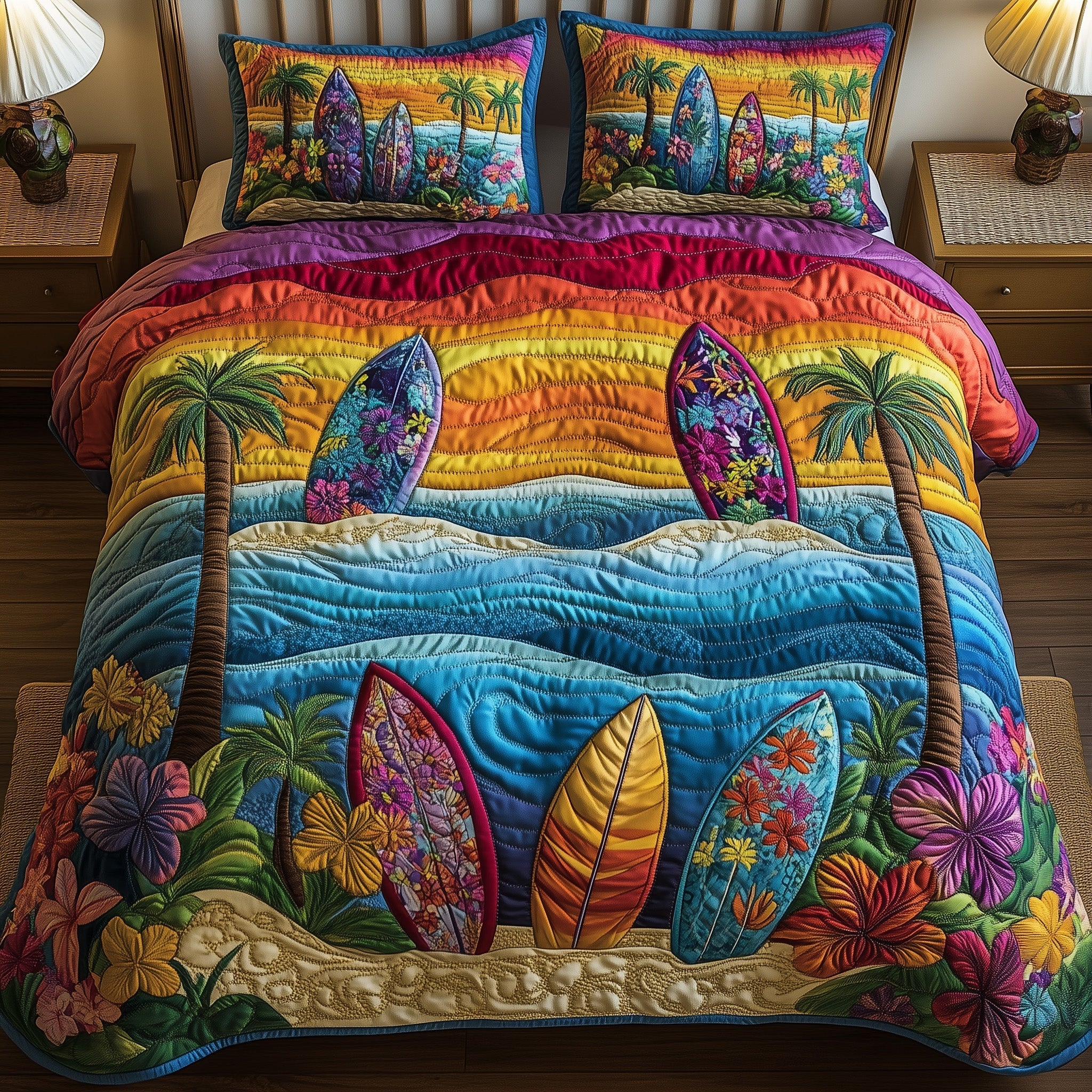 Sunset Wave Ride 3-Piece Quilted Bedding Set GFTOTP6294