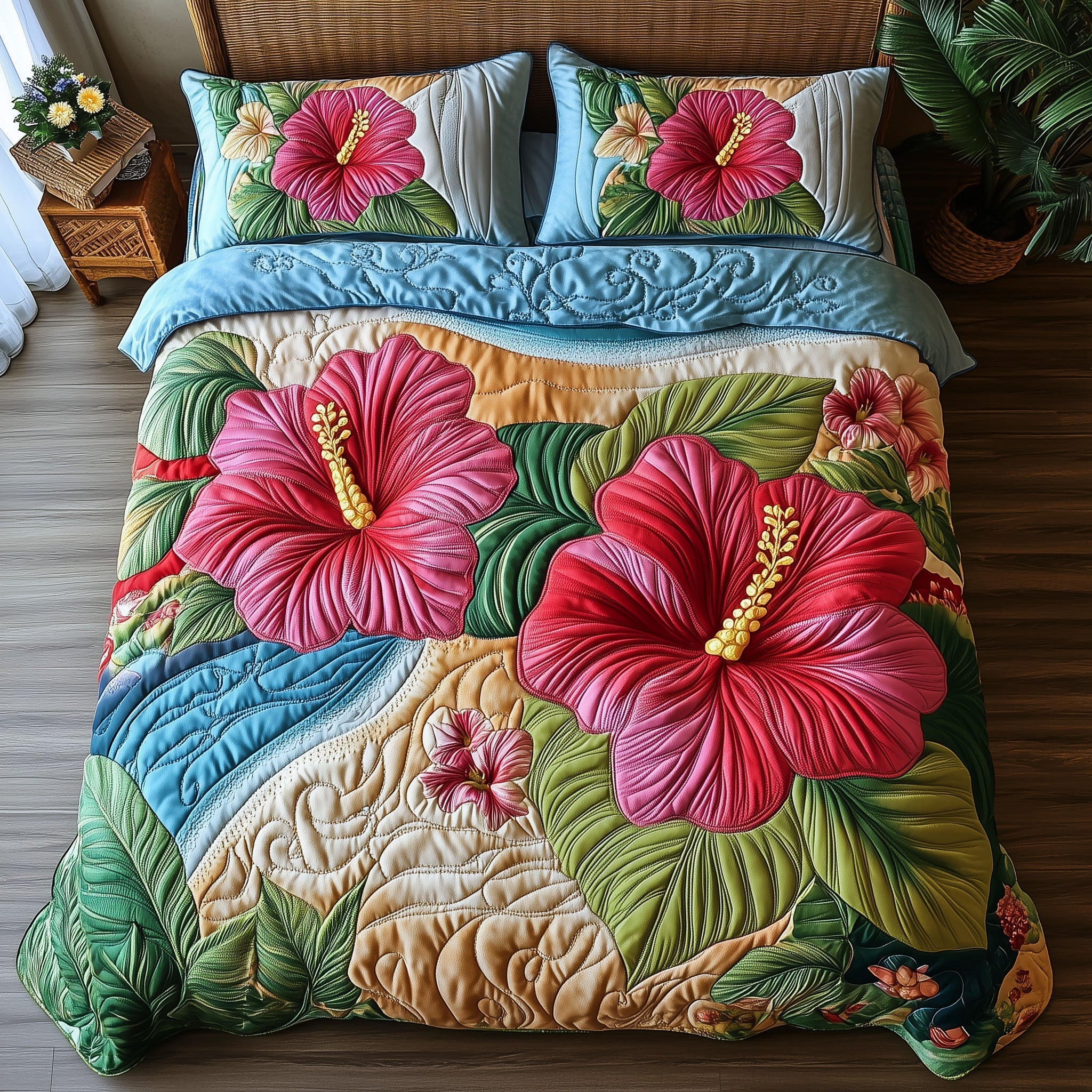 Hibiscus Horizon 3-Piece Quilted Bedding Set GFTOTP6316