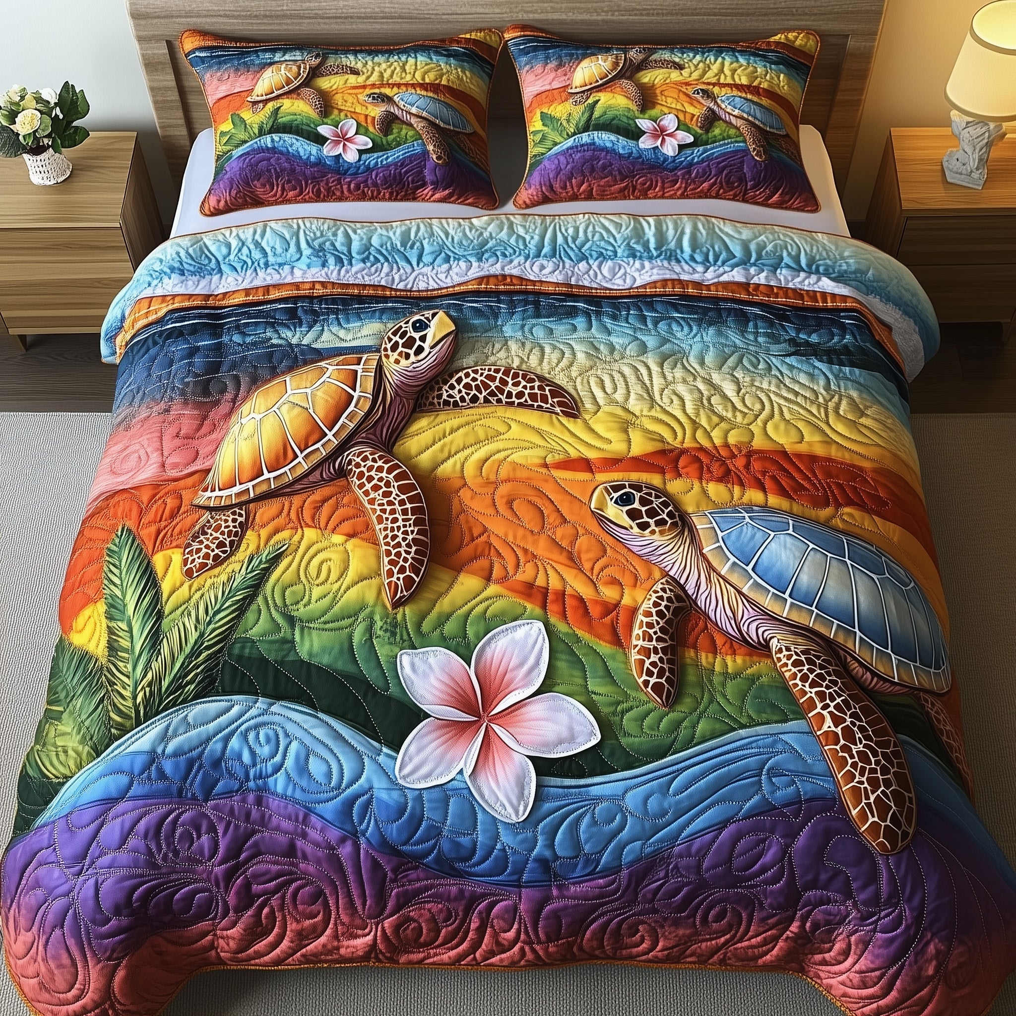 Sea Serenity Turtle 3-Piece Quilted Bedding Set GFTOTP7206