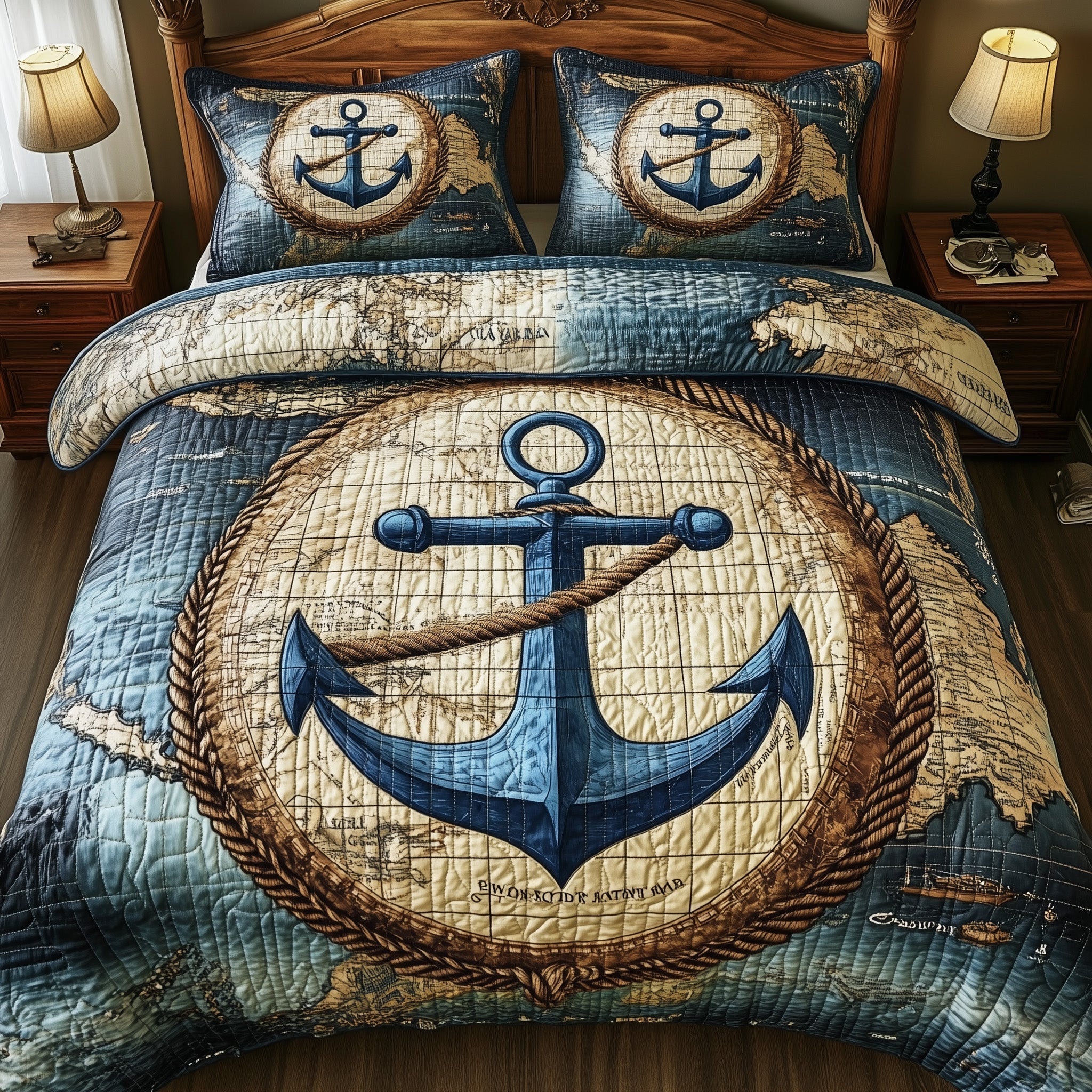 Nautical Anchor 3-Piece Quilted Bedding Set GFTOTP7498