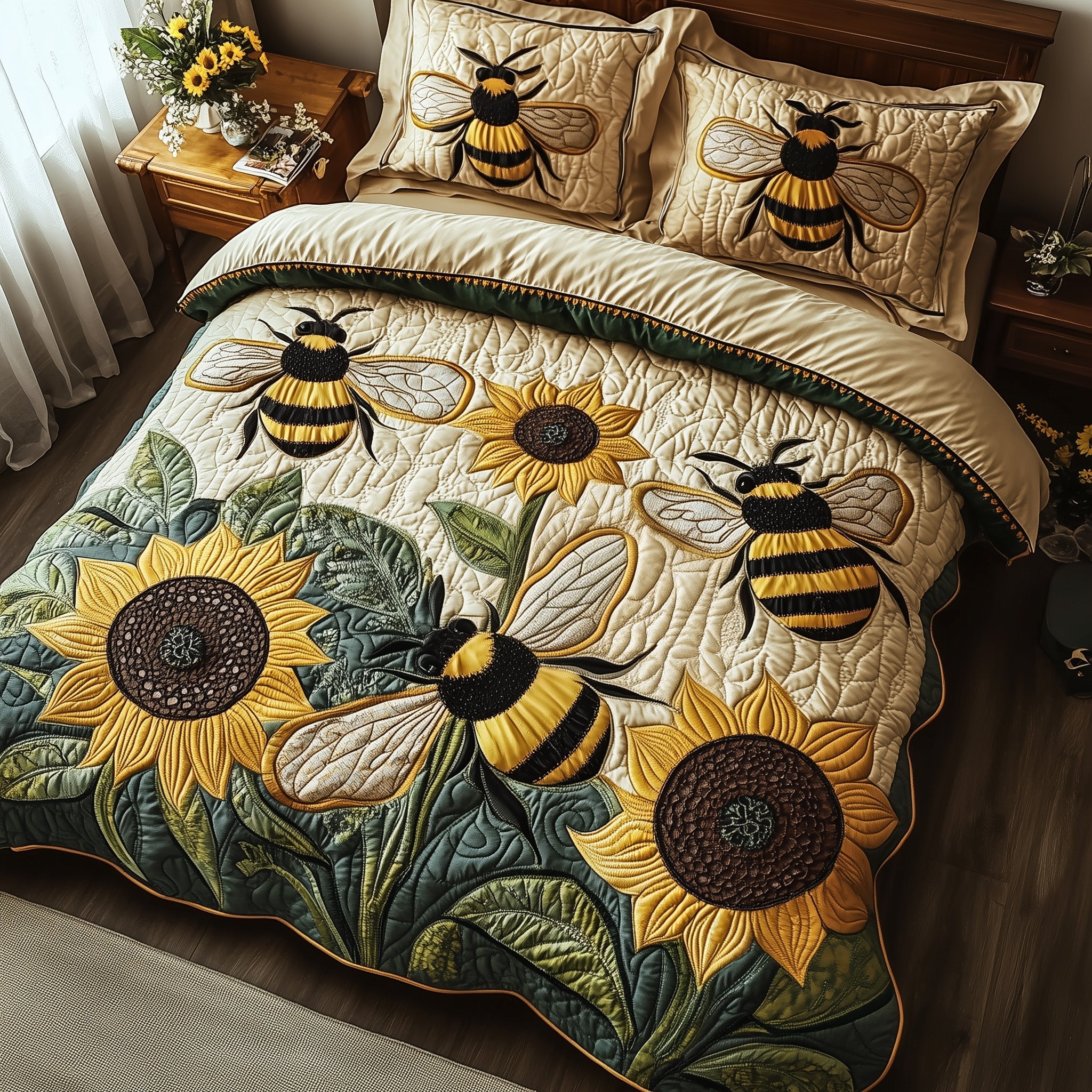 Buzzing Blossoms 3-Piece Quilted Bedding Set GFTOTP7687