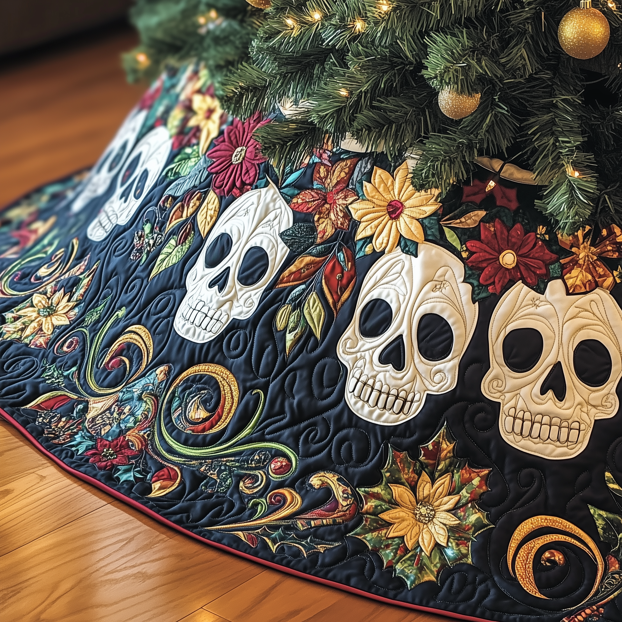 Vintage Floral Skull Quilted Tree Skirt GFTOTP781