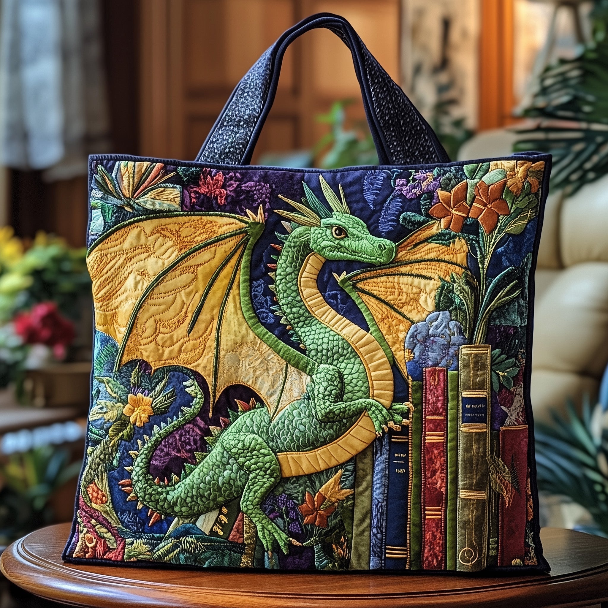 Literary Dragon Quilted Tote Bag GFTOTP8981