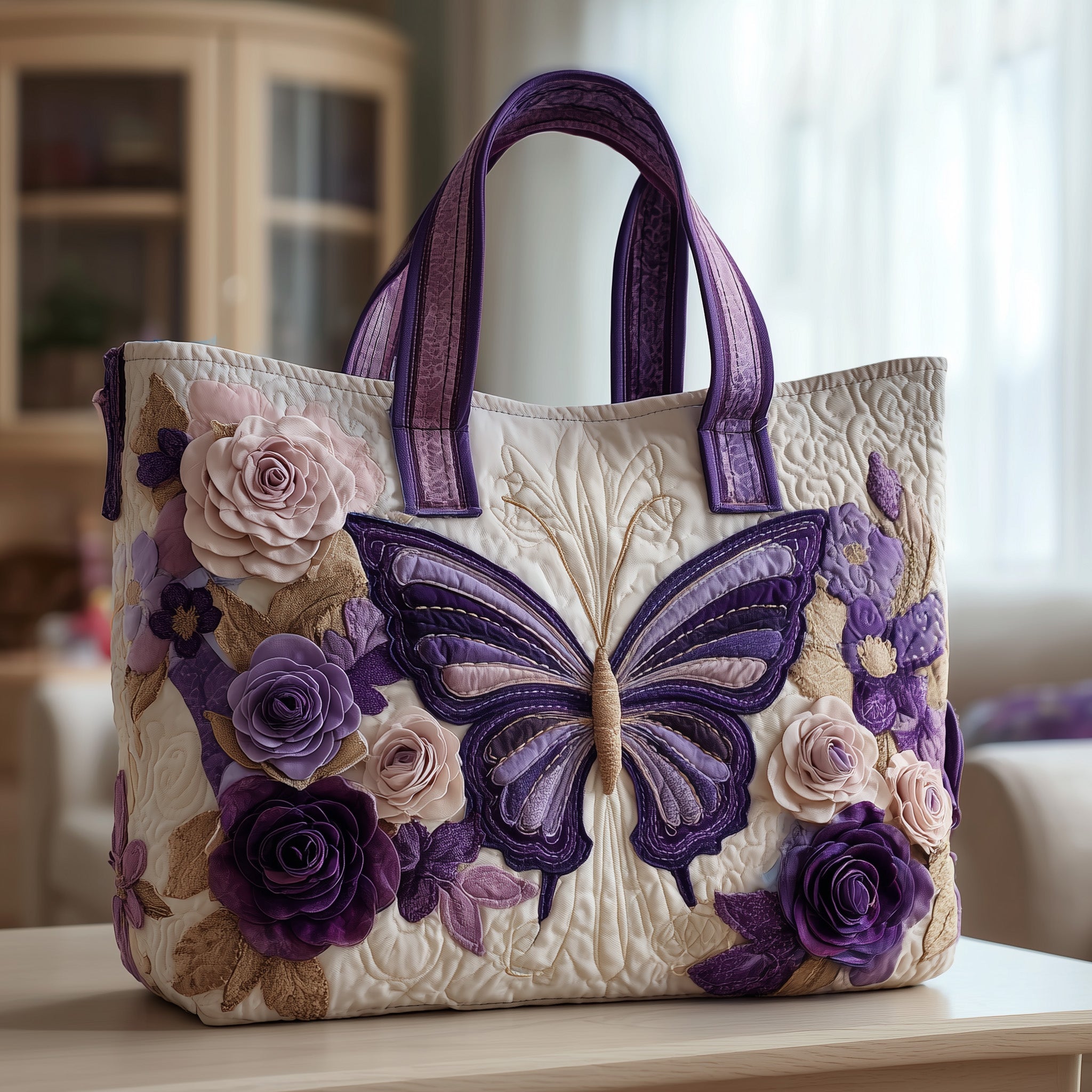 Purple Butterfly Quilted Tote Bag GFTOTP9710