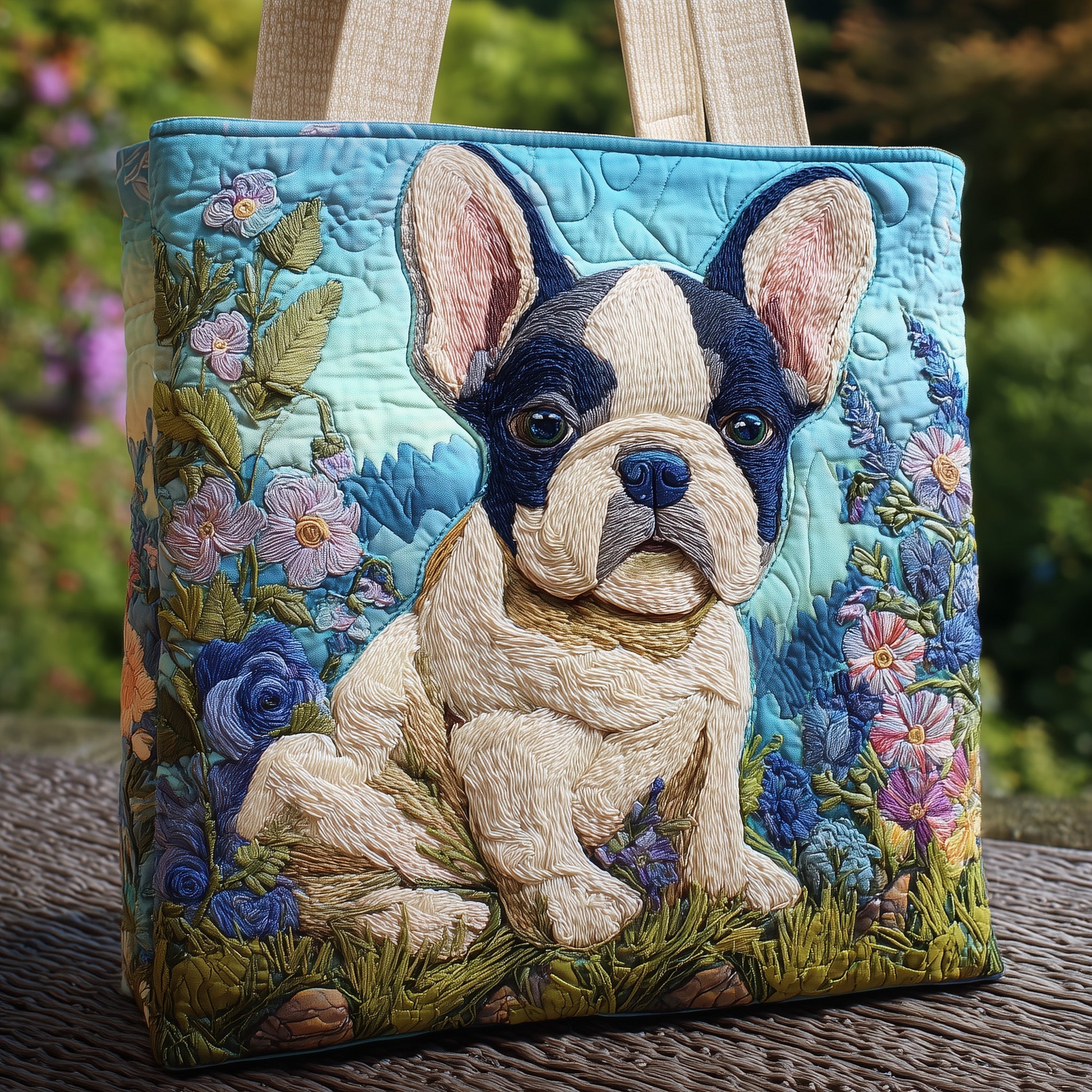 Floral Frenchie Quilted Tote Bag GFTOXM02