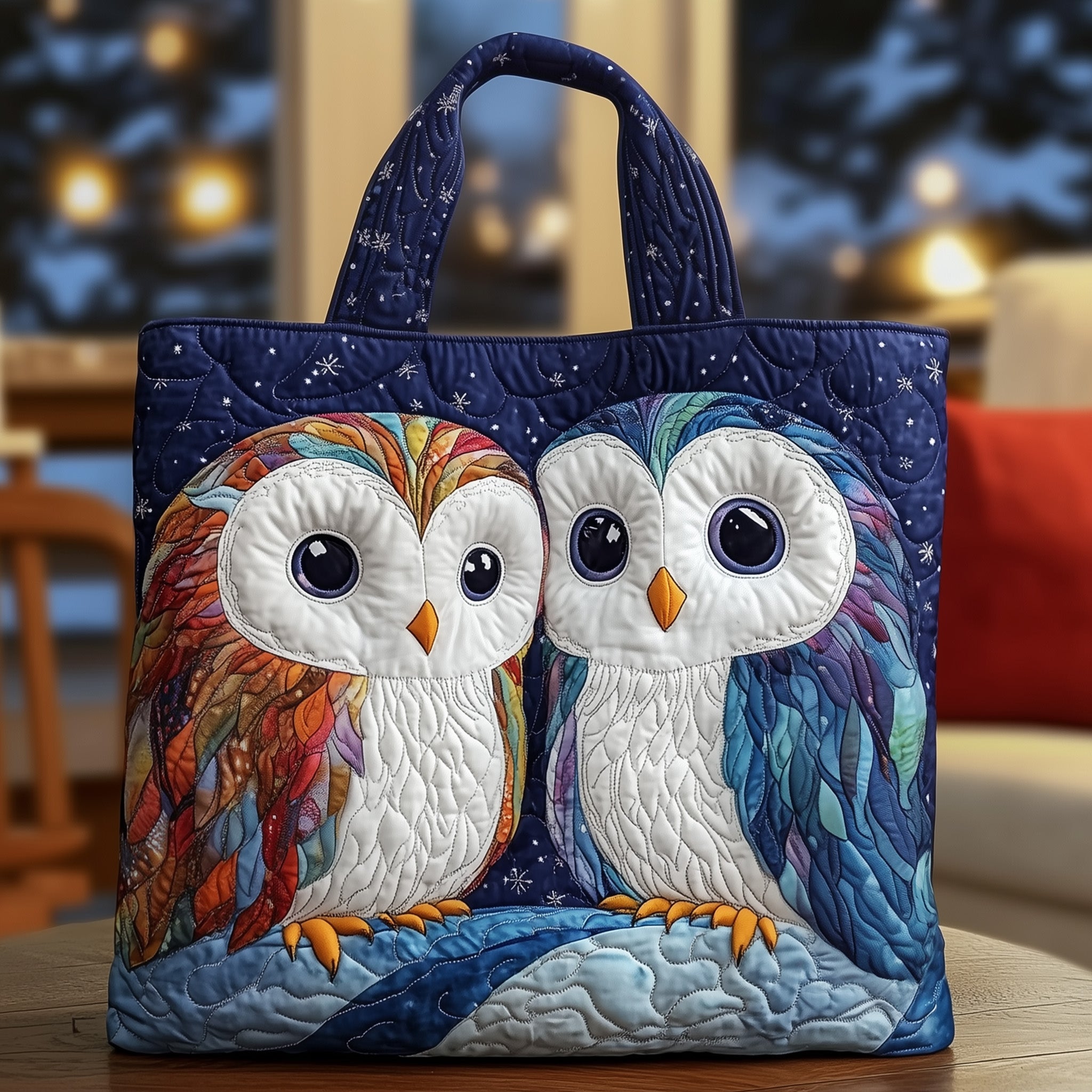 Snowy Owl Couple Quilted Tote Bag GFTOXM312