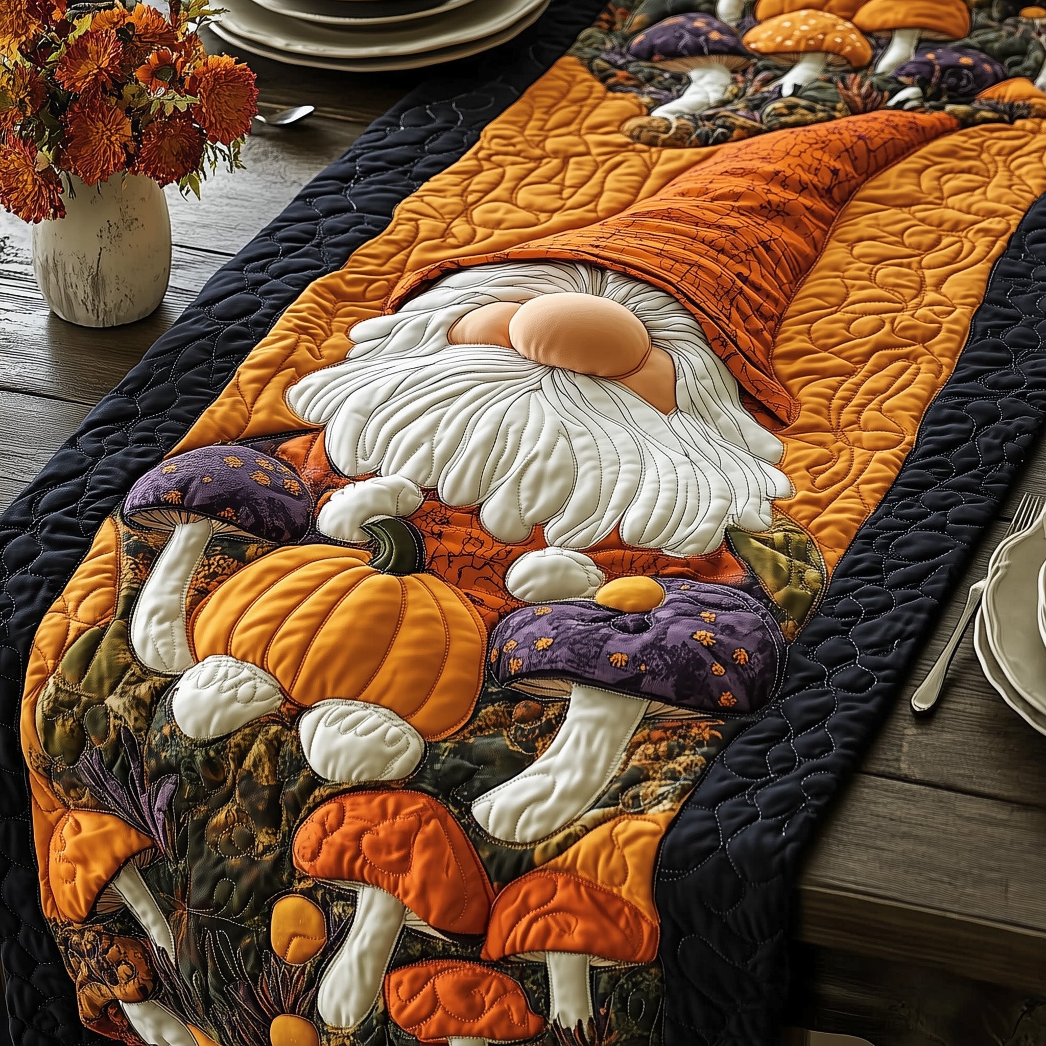 Mushroom Gnome Quilted Table Runner GFTOXM365