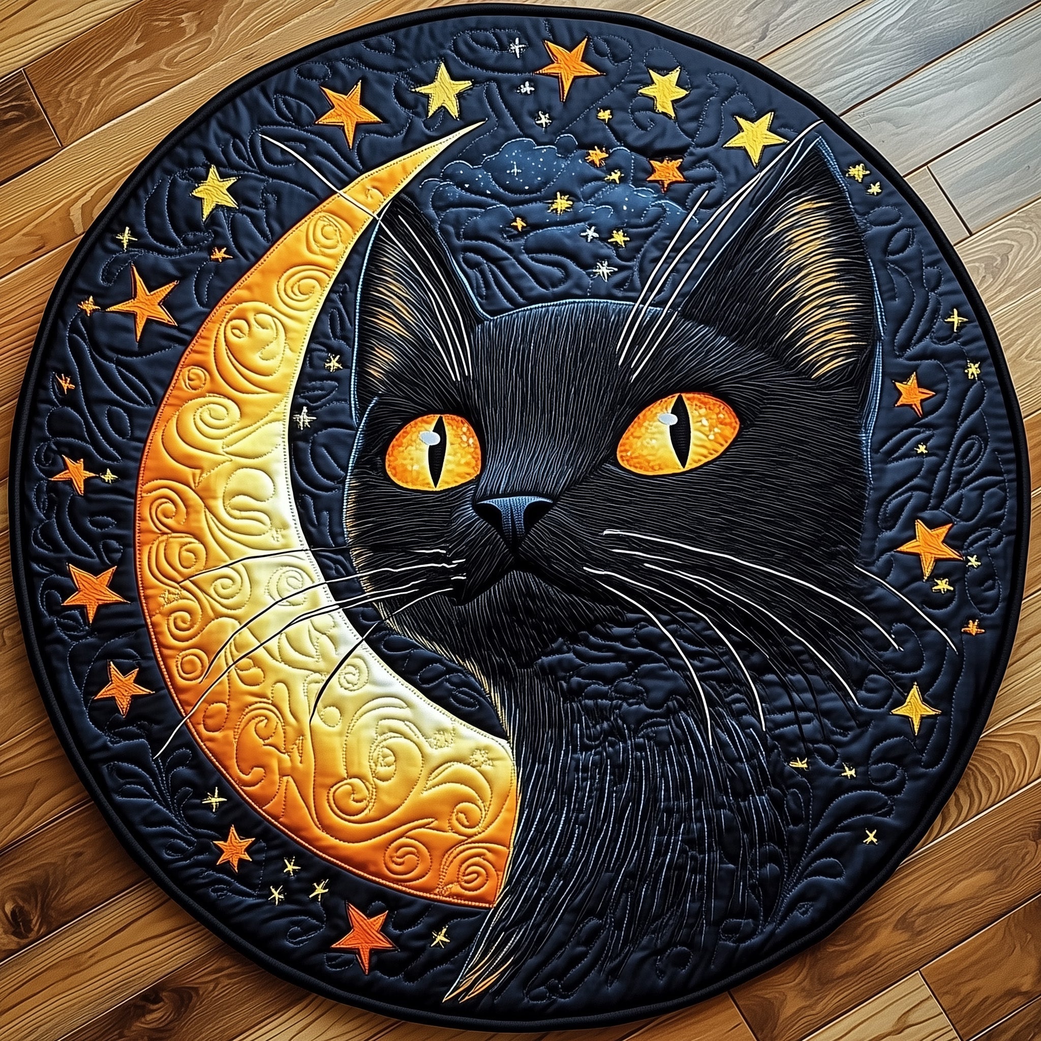 Night Cat Quilted Round Mat GFTOXM366