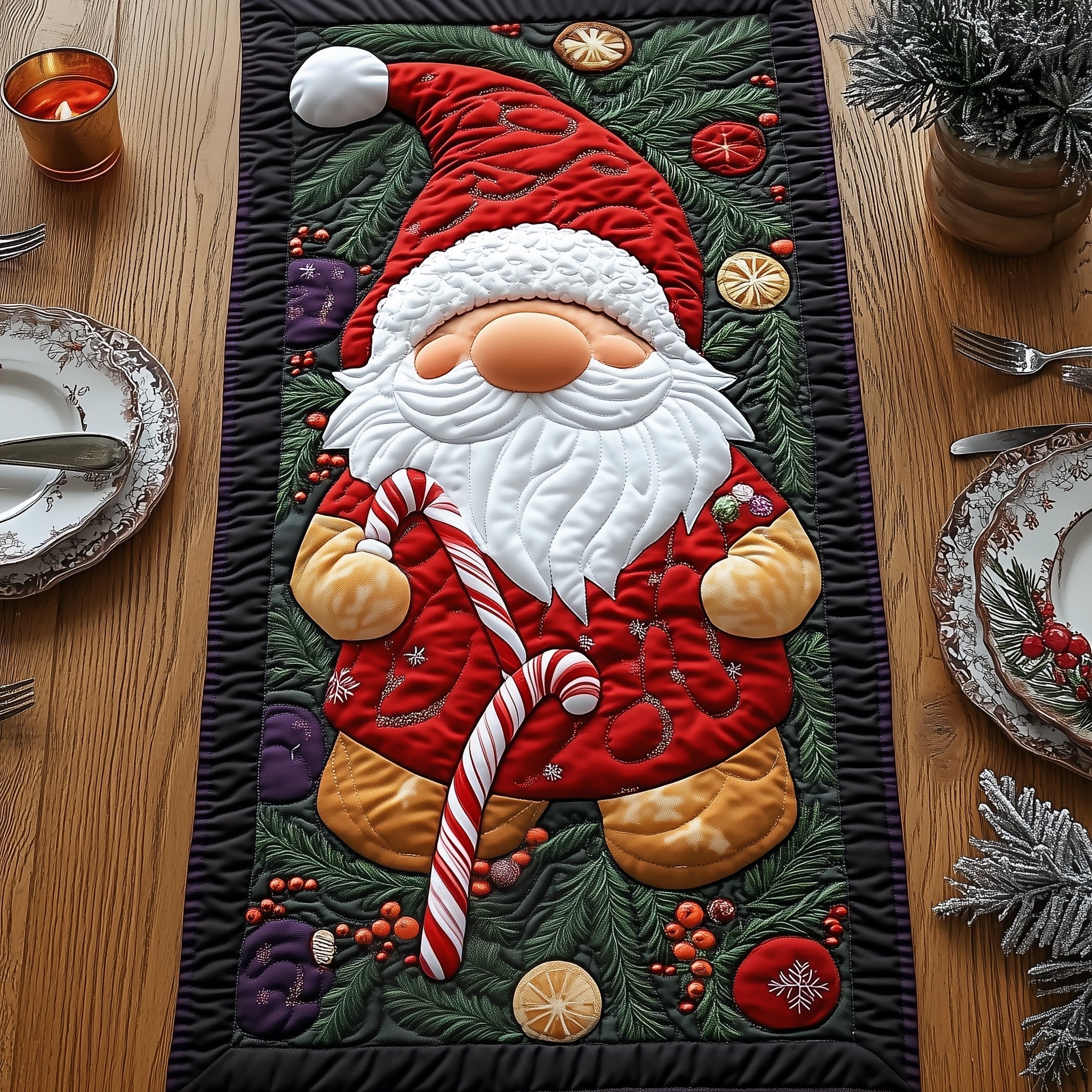 Santa Claus Gnome Quilted Table Runner GFTOXM380