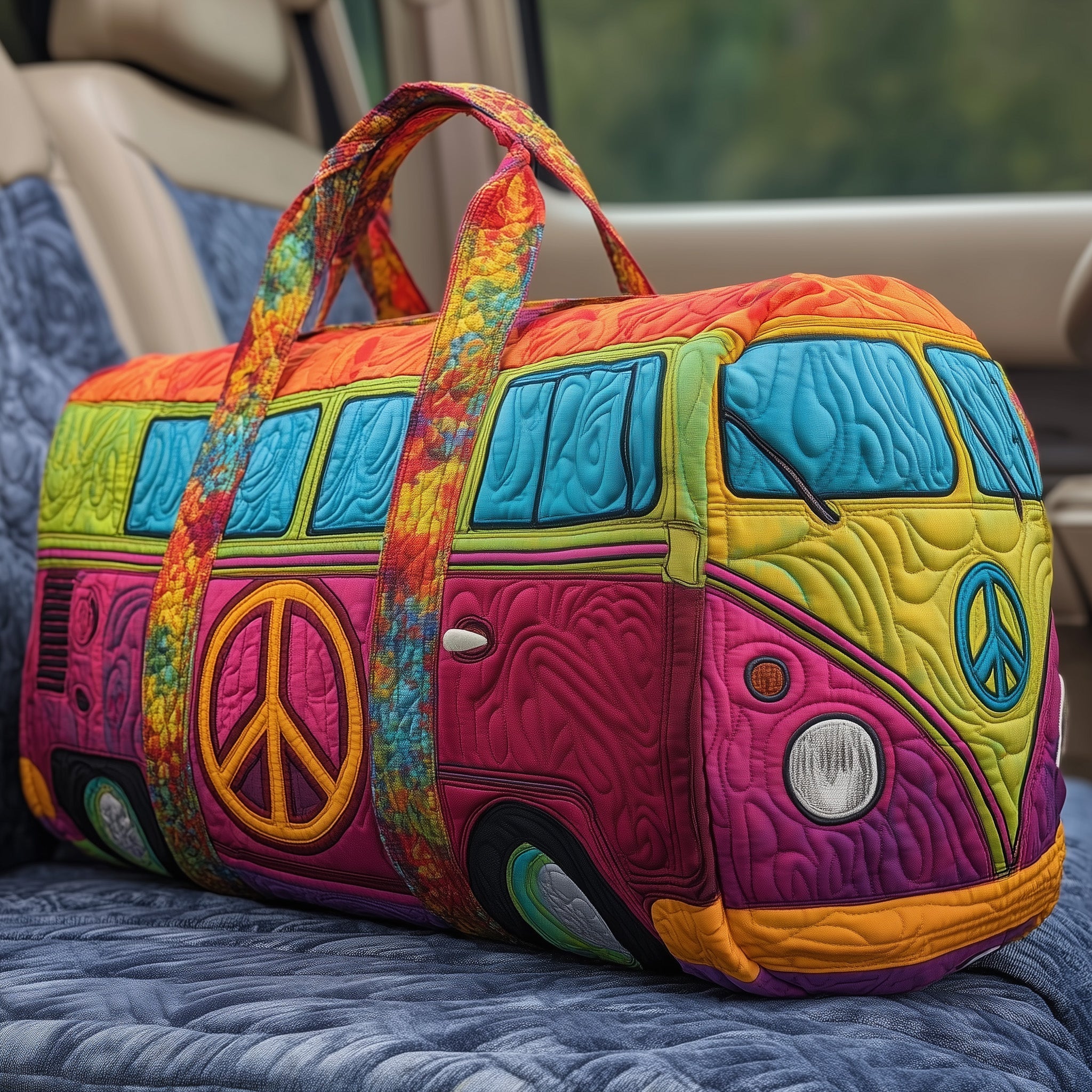 Colorful Hippie Van Quilted Duffle Bag GFTOXM407