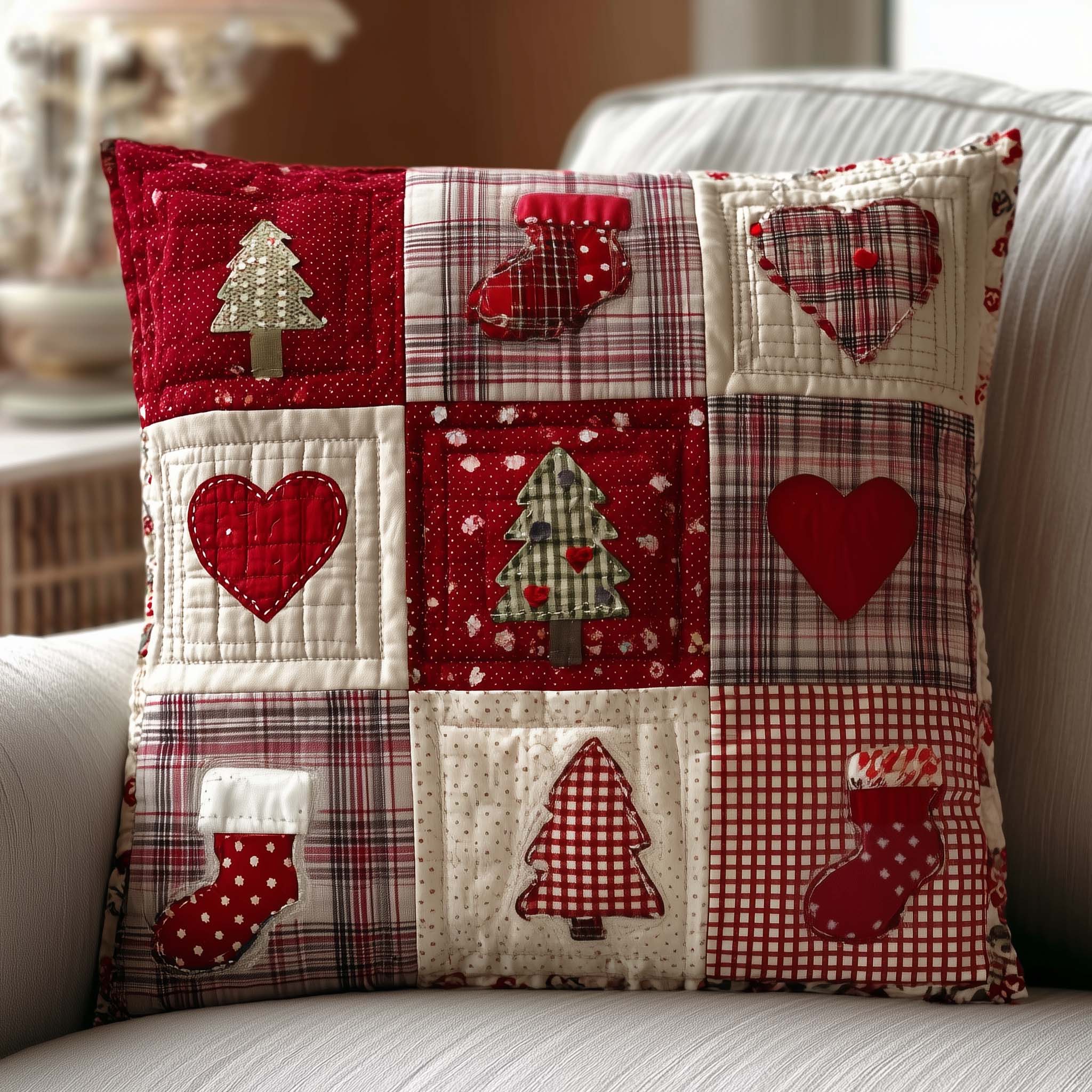 Christmas Patchwork Quilted Pillow Case GFTOYC1619