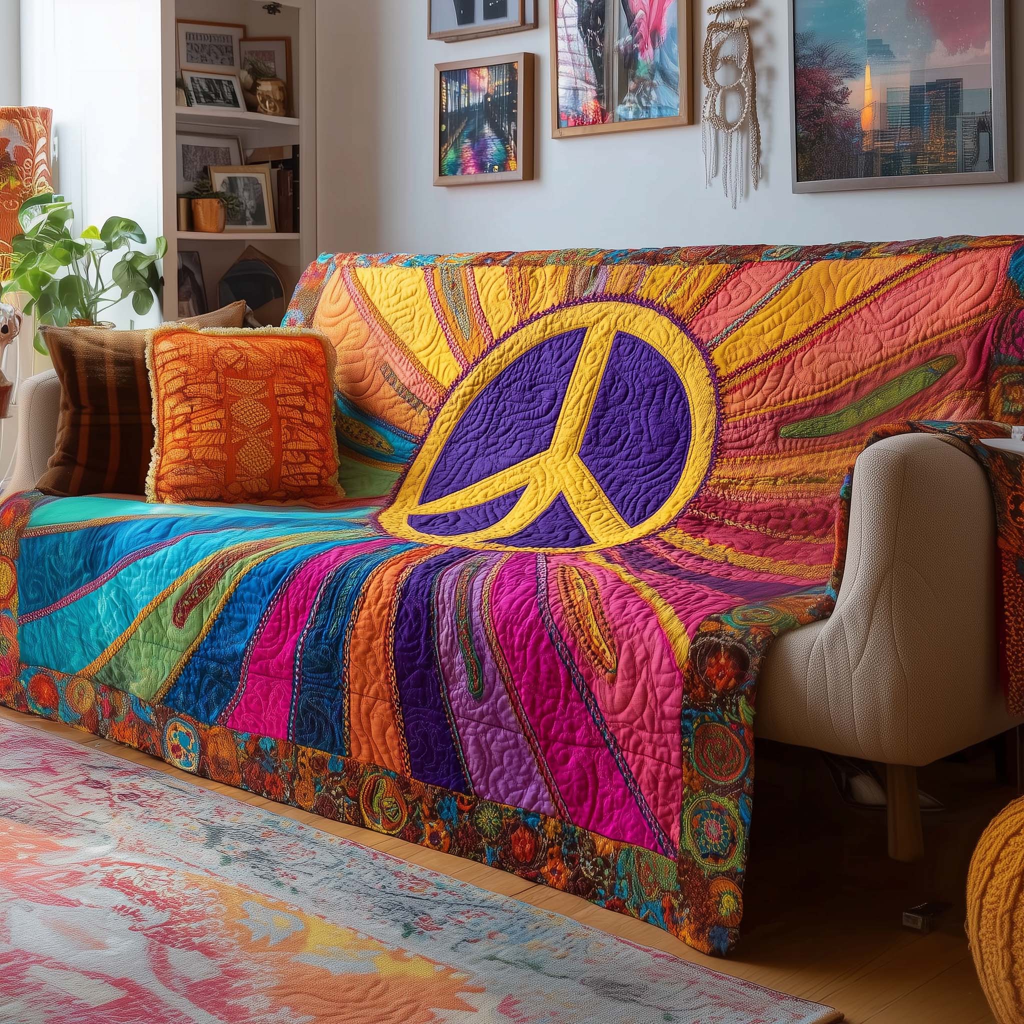 Peace Sign Quilted Sofa Cover GFTOYC1731