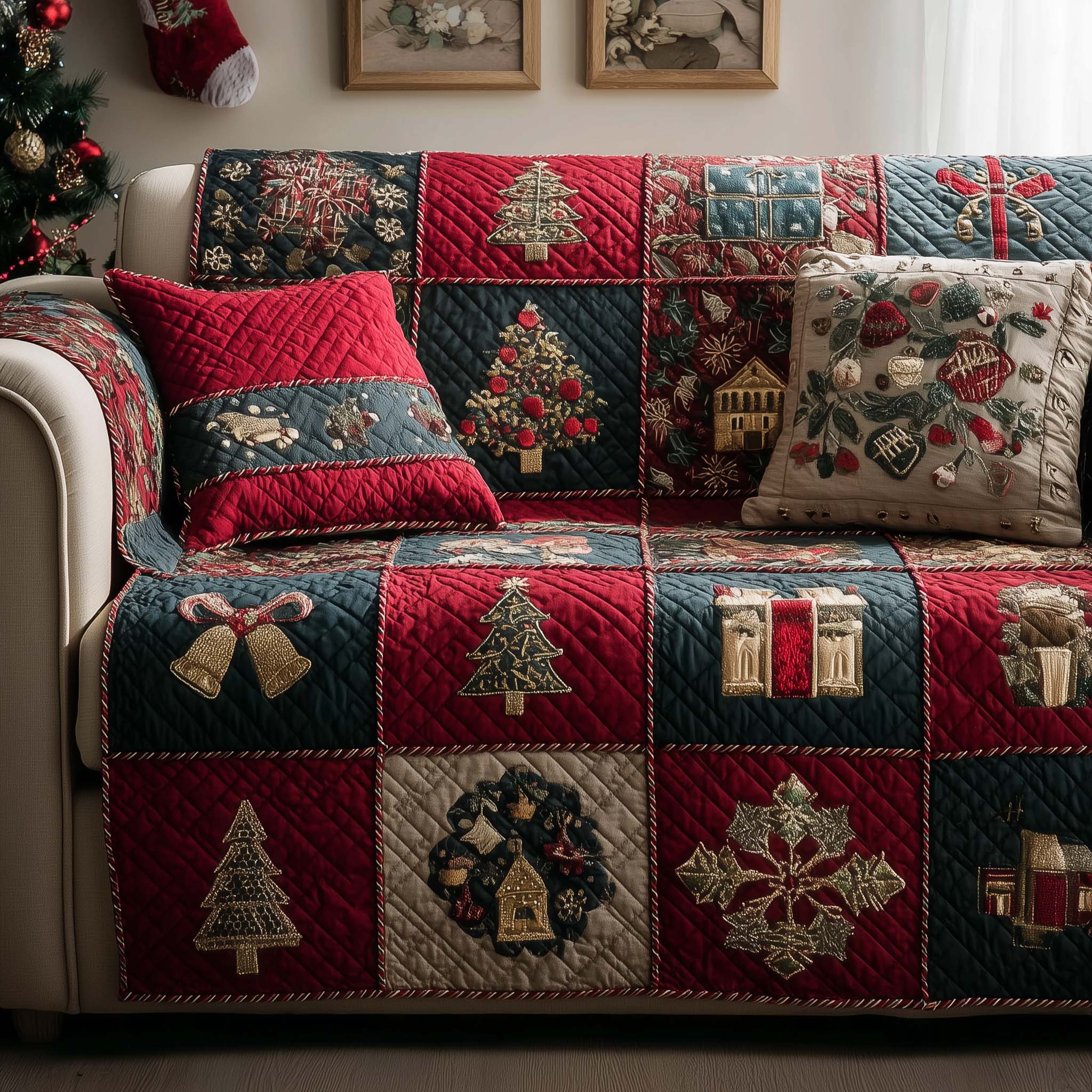 Christmas Patchwork Quilted Sofa Cover GFTOYC2161