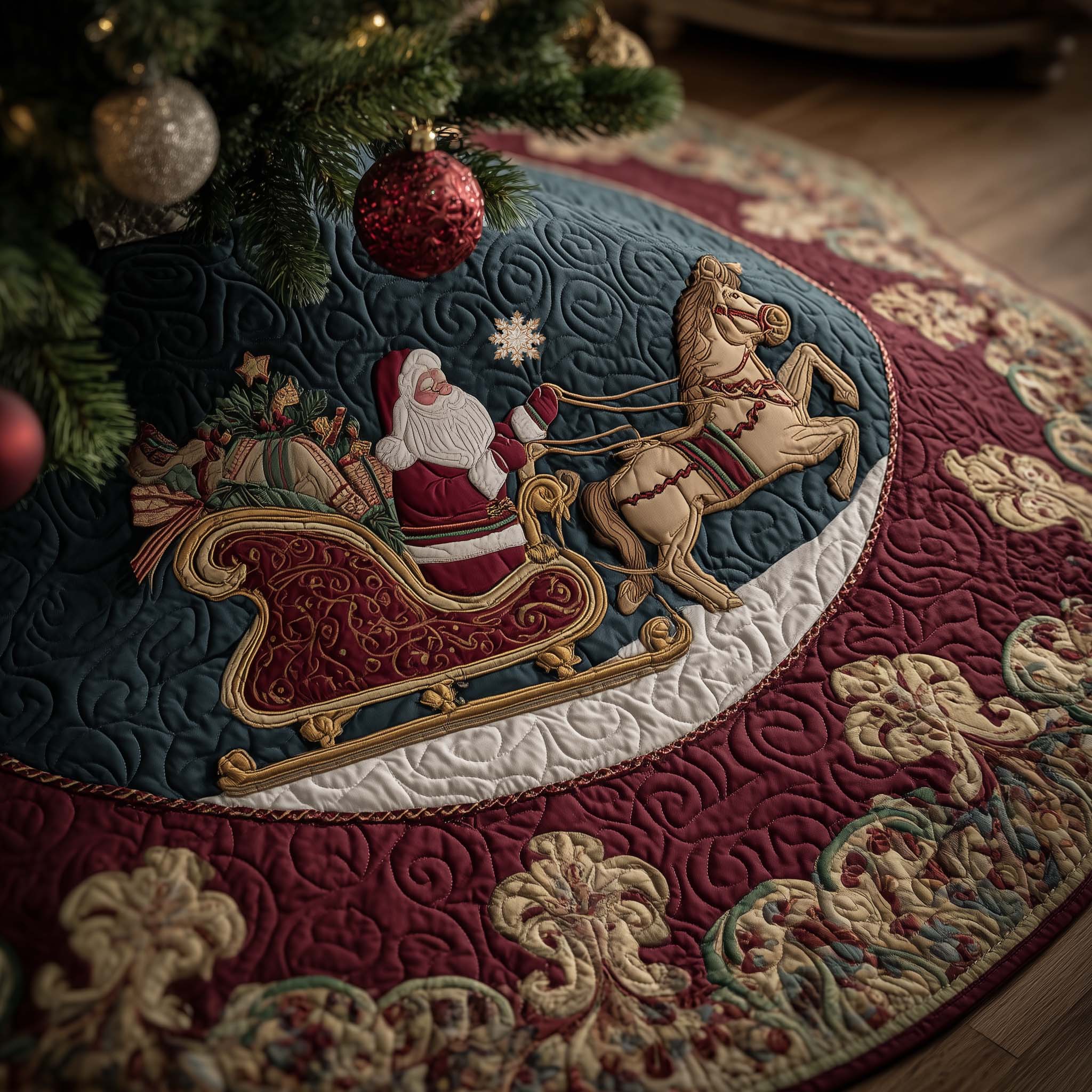 Sleigh Charger Quilted Tree Skirt GFTOYC2452