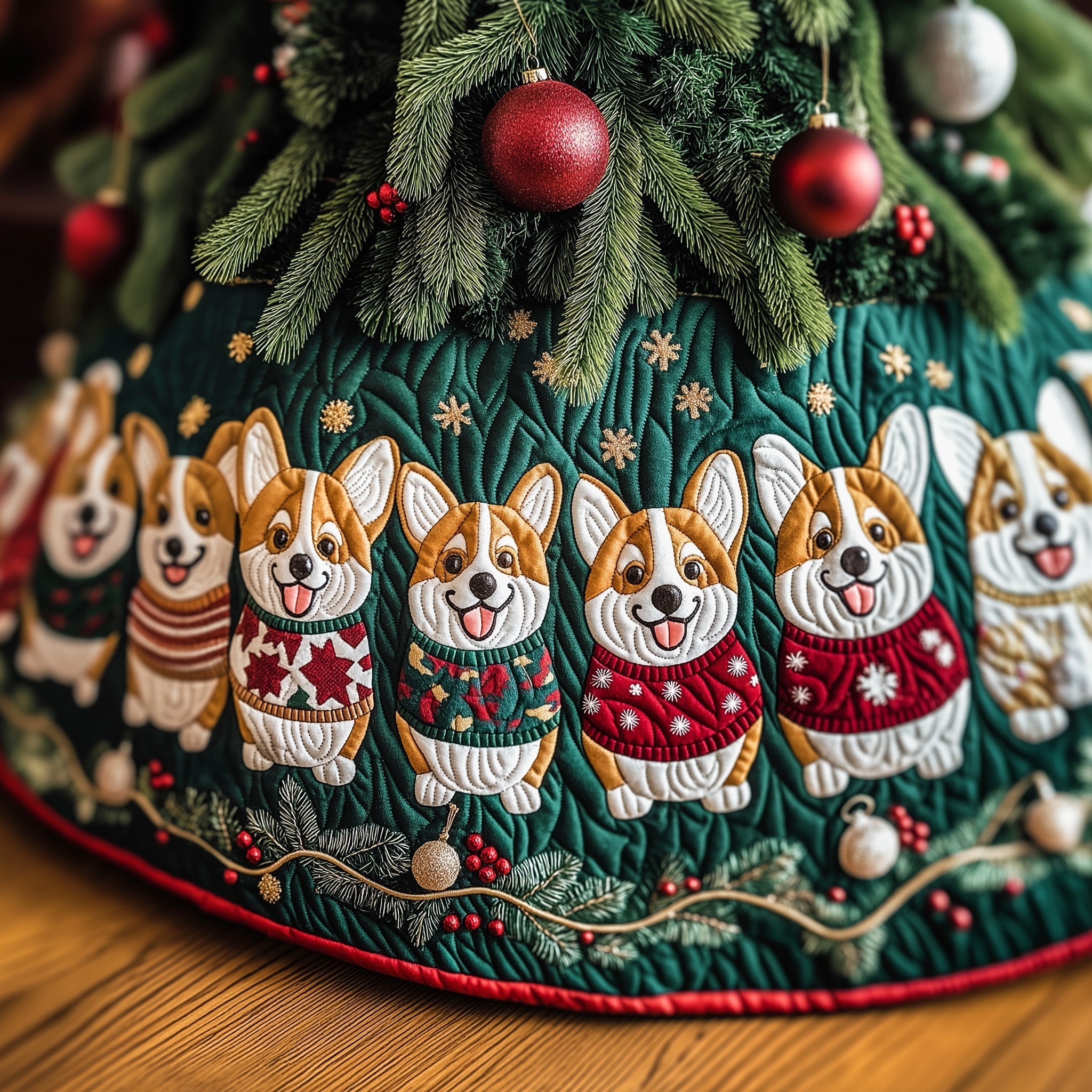 Christmas Corgi Quilted Tree Skirt GFTOYC539