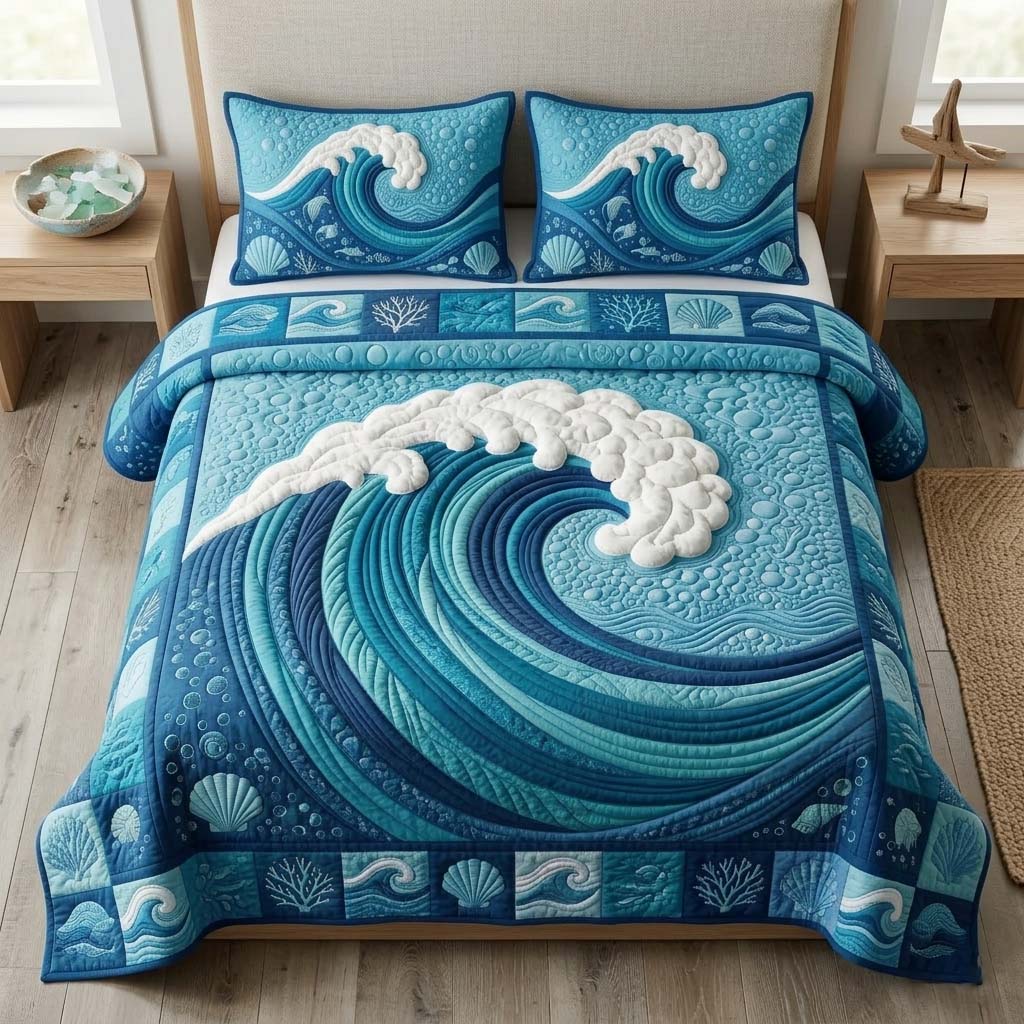 Ocean Wave 3-Piece Quilted Bedding Set GFTOQM3711