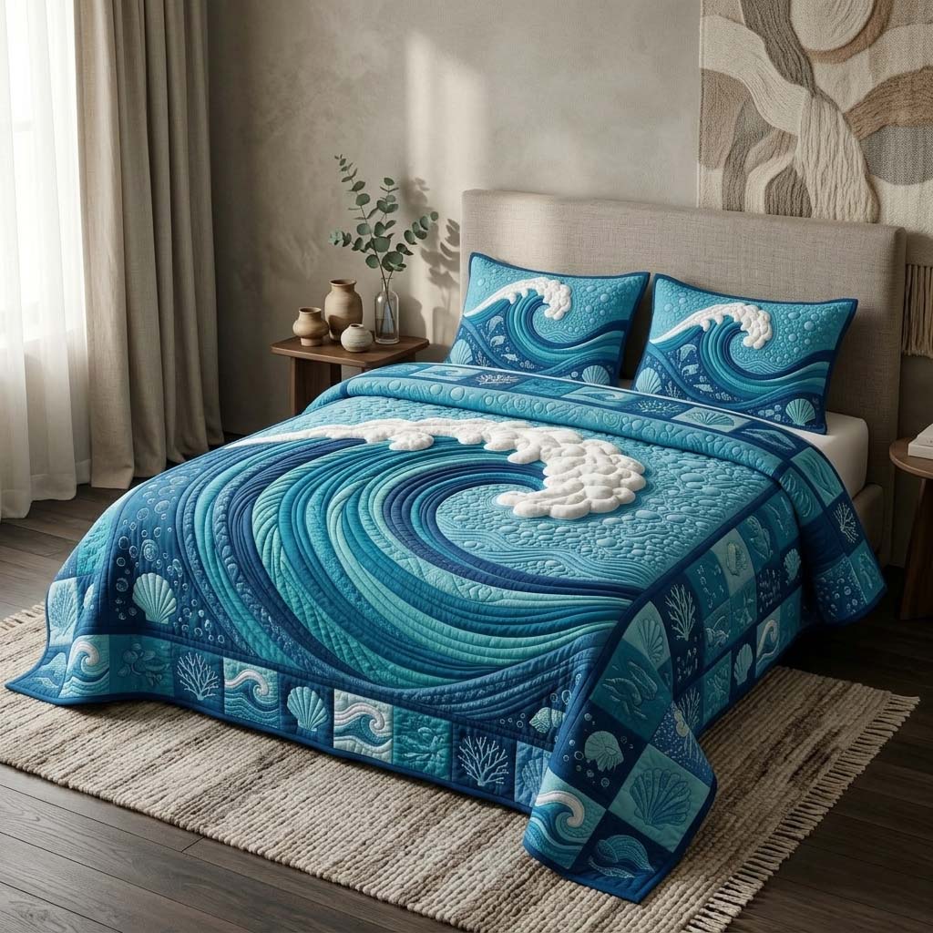 Ocean Wave 3-Piece Quilted Bedding Set GFTOQM3711