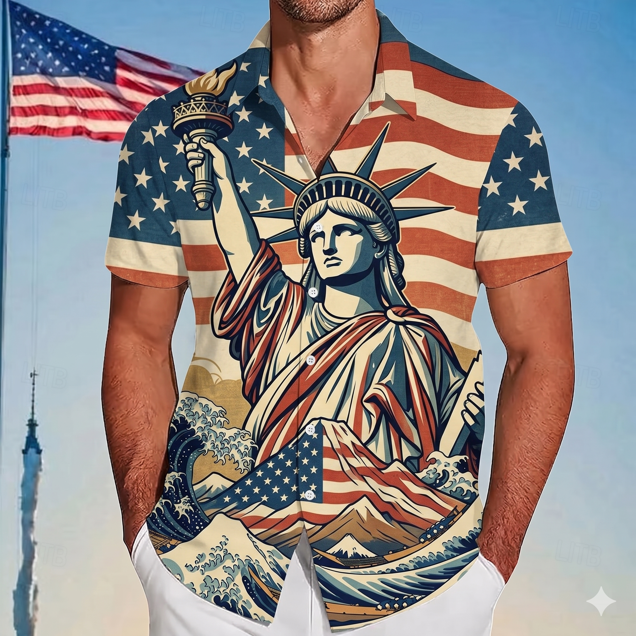 Stained Glass USA Patriotic Casual Shirt - 250th Anniversary Floral Flag Button-Up