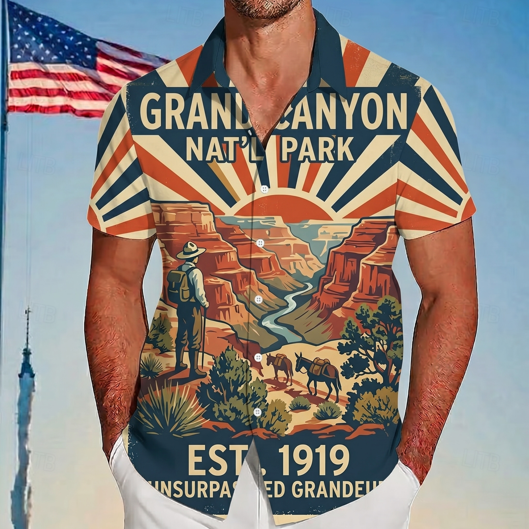 Stained Glass USA Patriotic Casual Shirt - 250th Anniversary Floral Flag Button-Up