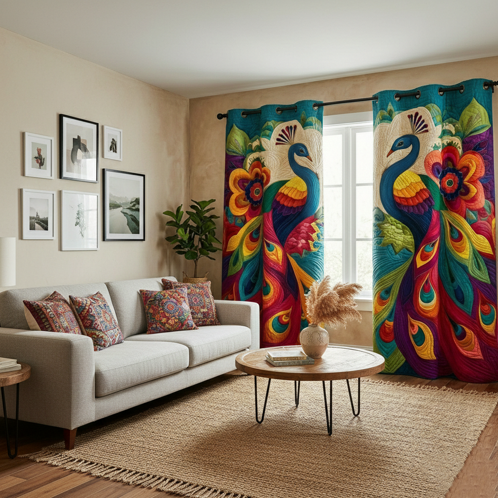 Colorful Feathers Quilted Curtains GFTOTG2776