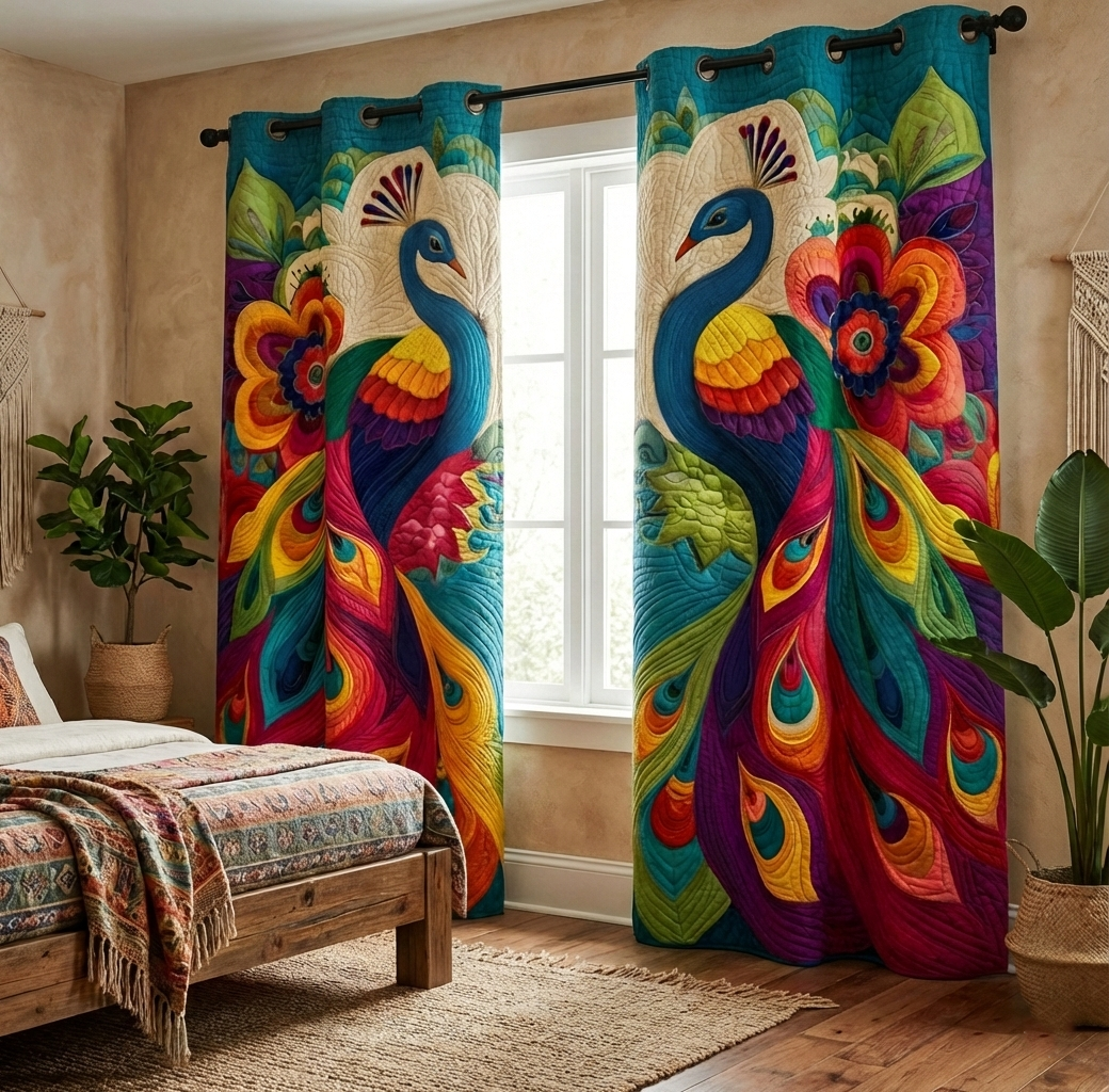 Colorful Feathers Quilted Curtains GFTOTG2776