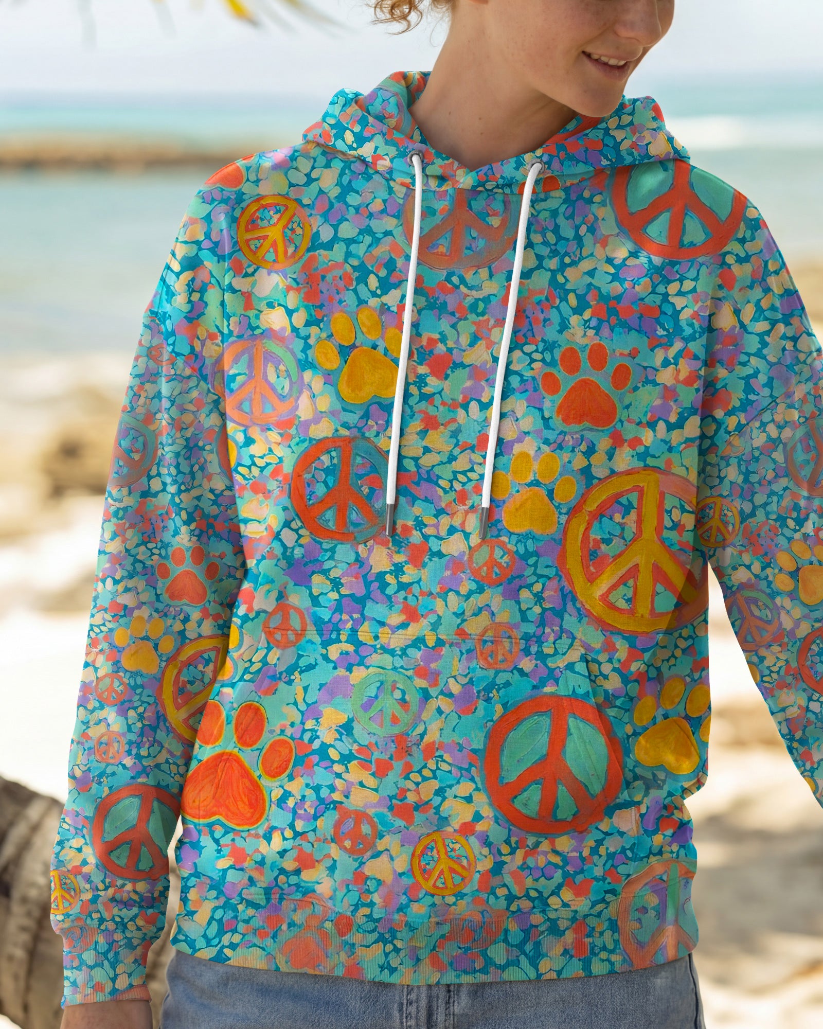 PEACE PAW PRINT PASTEL PATTERN ALL OVER PRINT - TLNO1203262