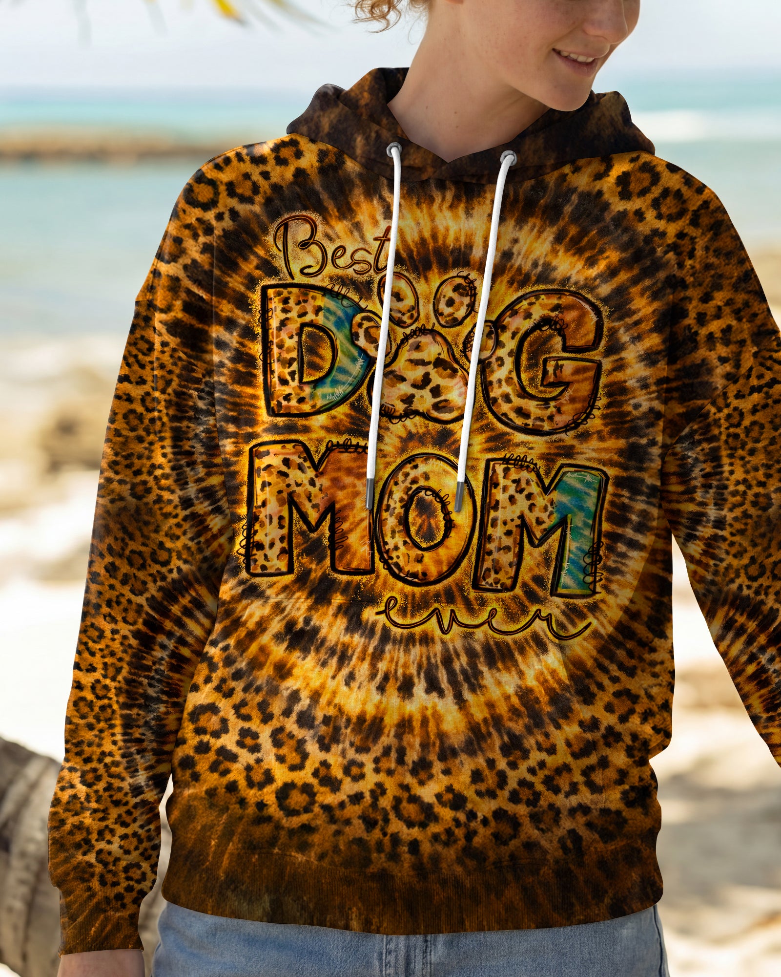 BEST DOG MOM EVER LEOPARD SWIRL ALL OVER PRINT   - TLNT1003261