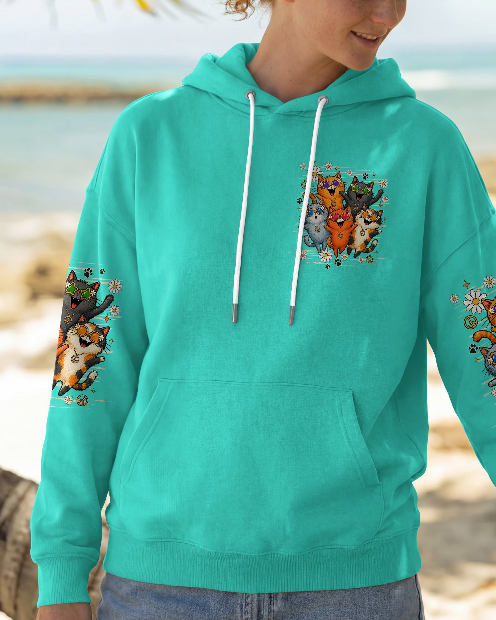 PEACE LOVE AND MEOW CAT ALL OVER PRINT - TLHN1007261