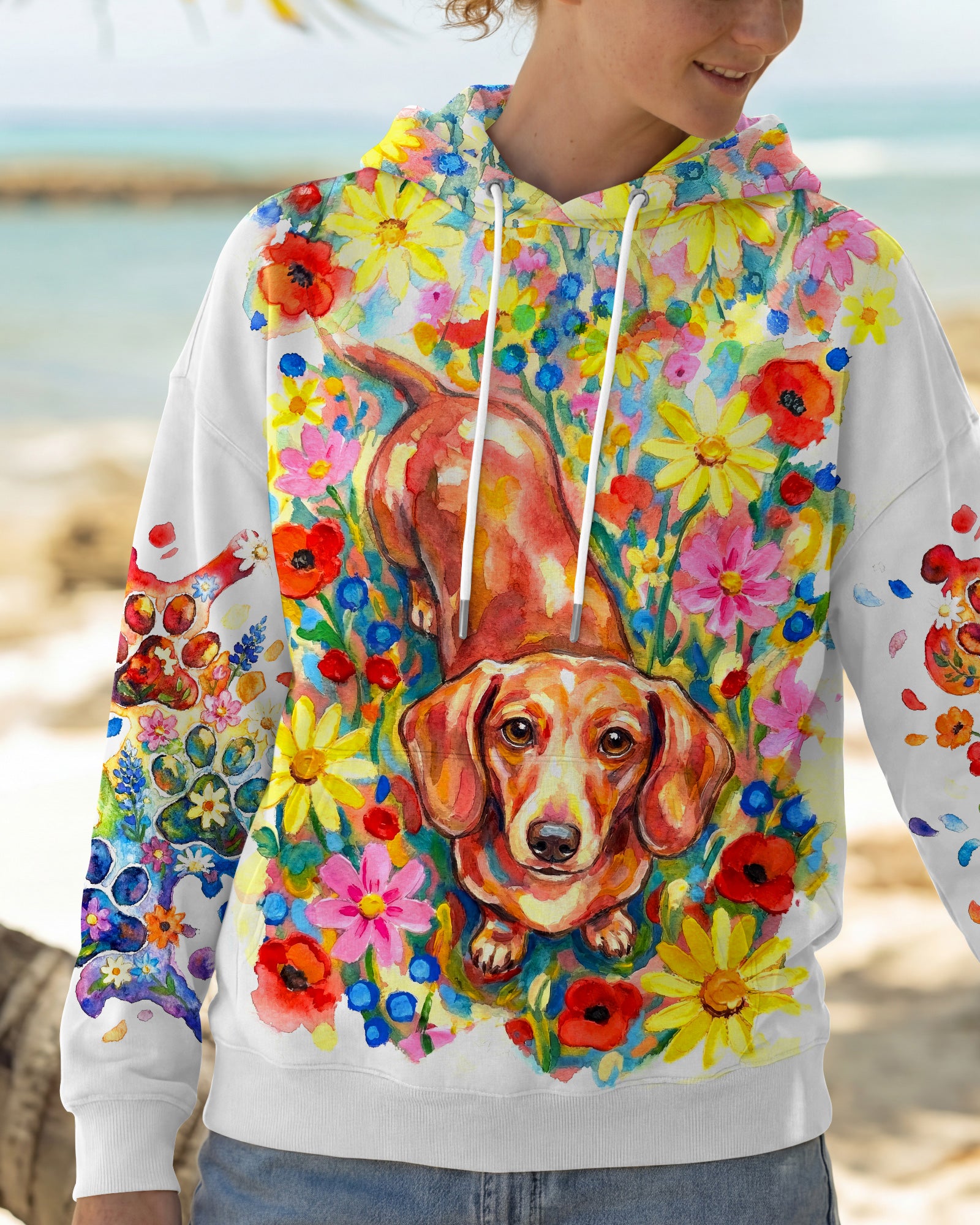 RAINBOW FLORAL DACHSHUND DOG PAW ALL OVER PRINT - RI1103261