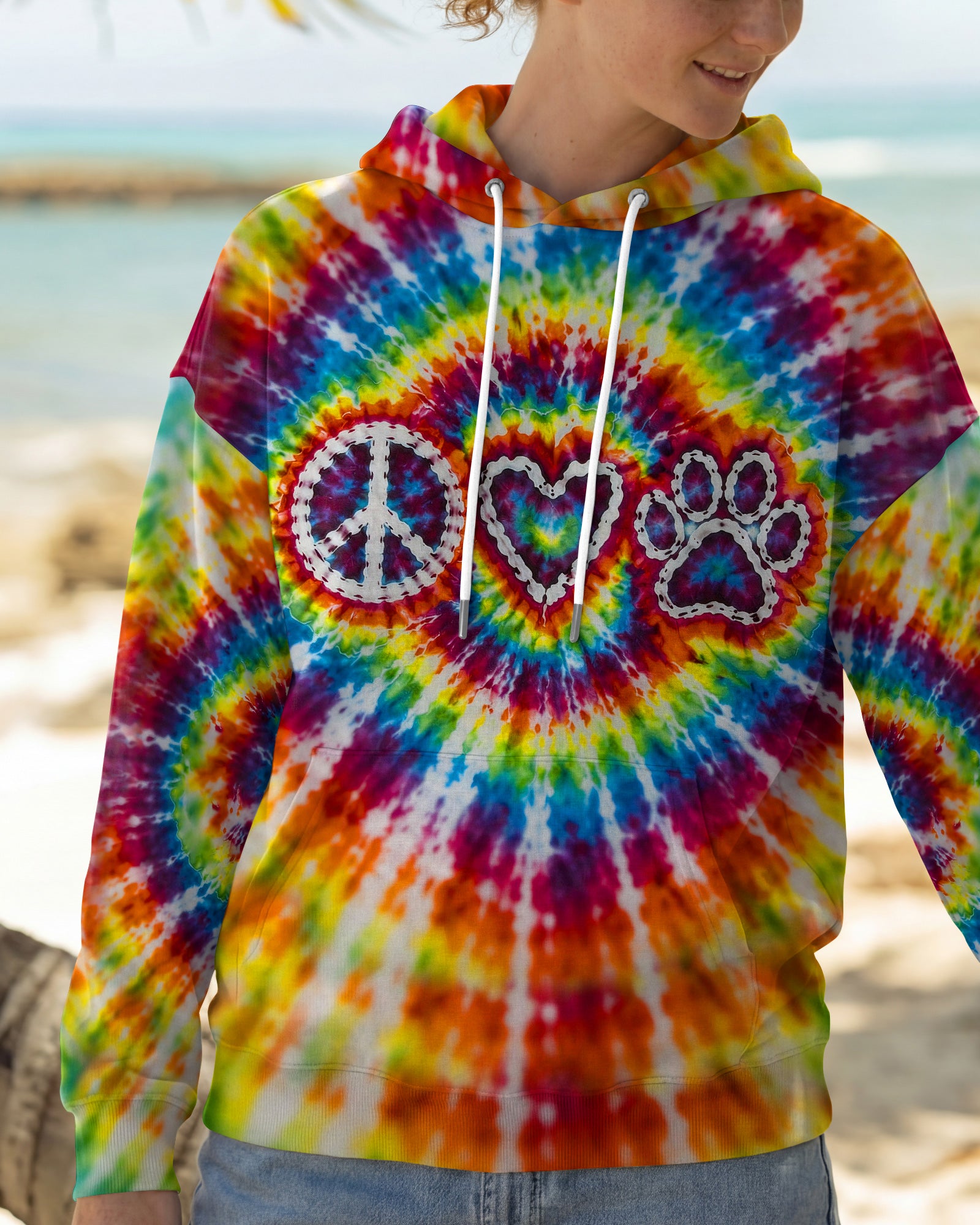 PEACE LOVE PAW PRINT COLORFUL SWIRL ALL OVER PRINT  - TLHG3103262