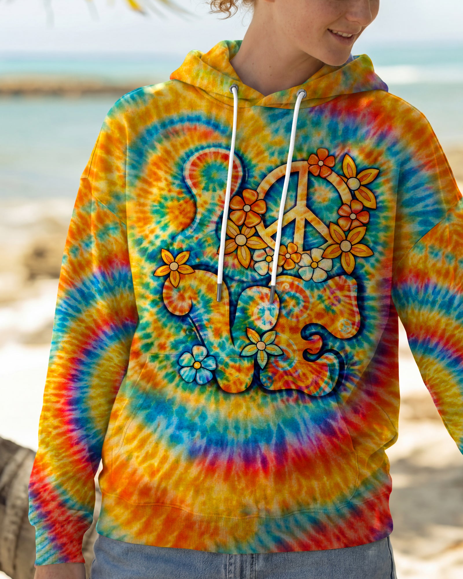 LOVE PEACE SYMBOL SWIRL ALL OVER PRINT - TLHN2303261