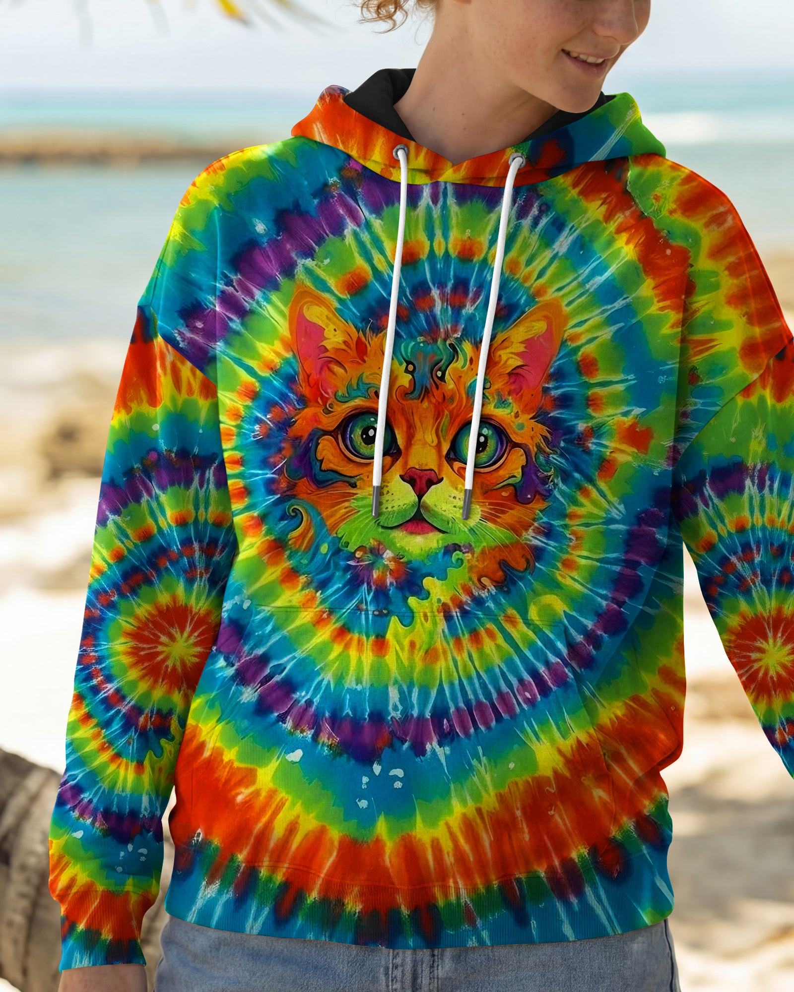 PSYCHEDELIC RAINBOW SWIRL CAT ALL OVER PRINT - YHLT0402261