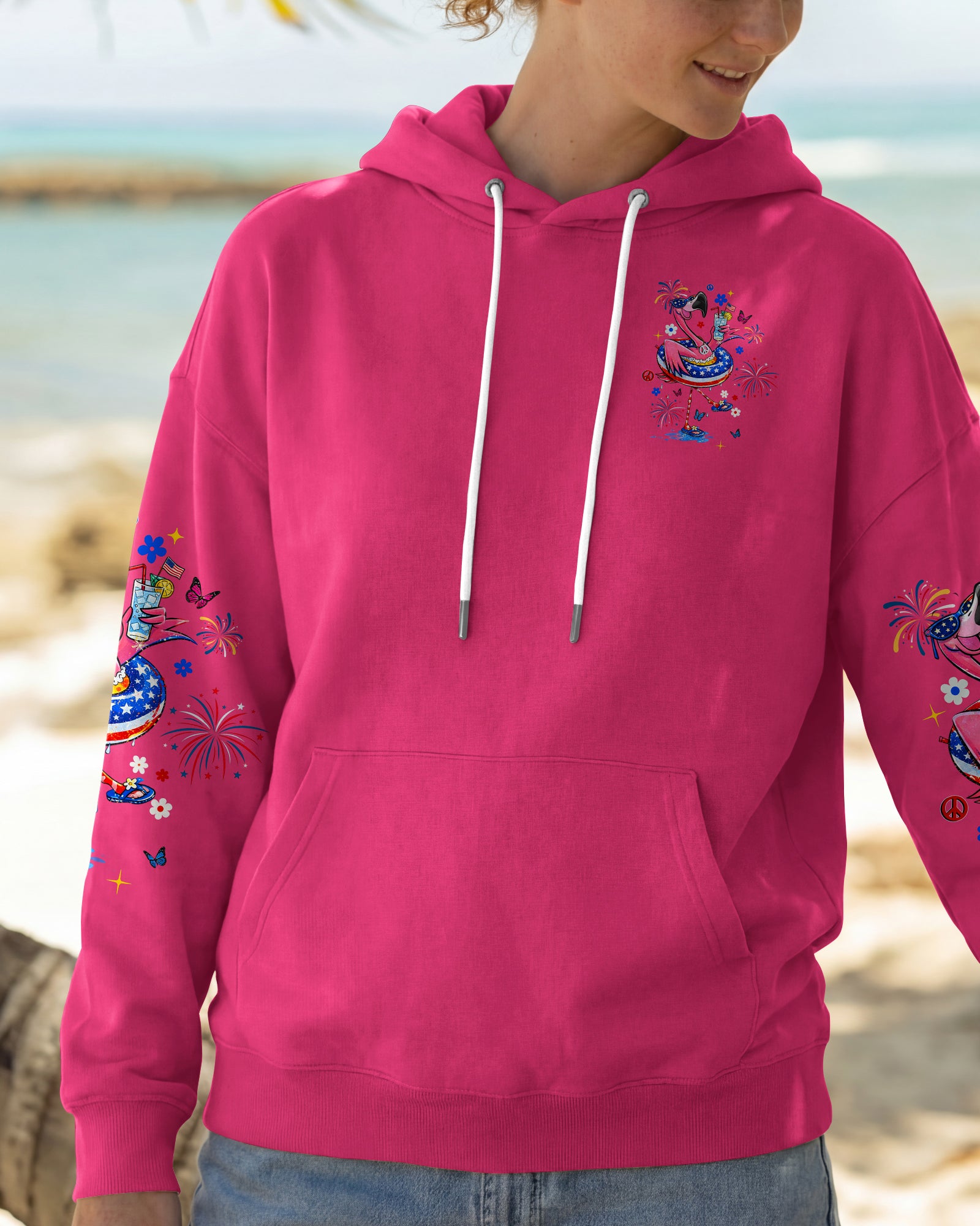 PRETTY IN PINK FLAMINGO RED WHITE & BLUE ALL OVER PRINT  - TLHN2503263