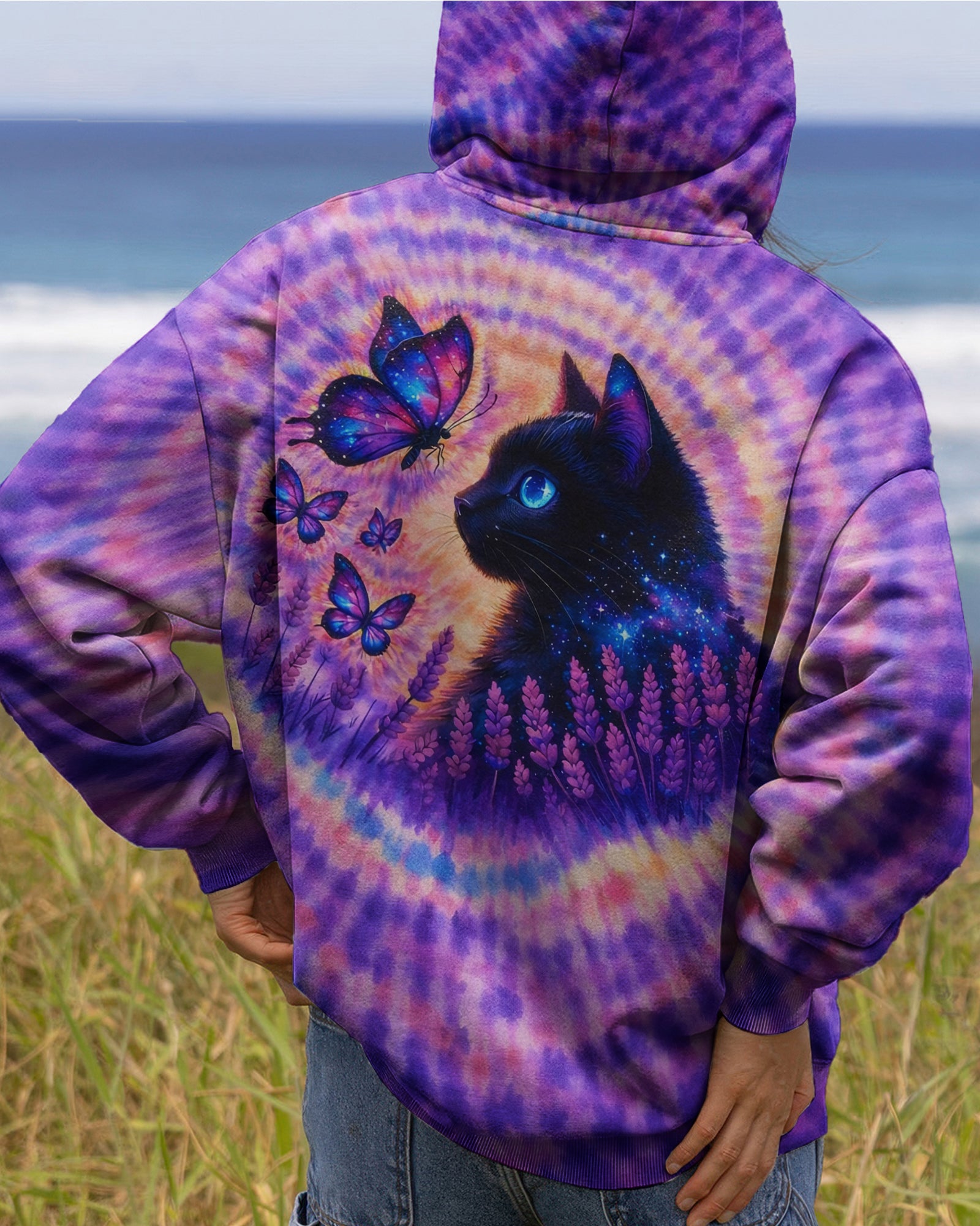 BLACK CAT LAVENDER PURPLE SWIRL ALL OVER PRINT - TLNO1103261
