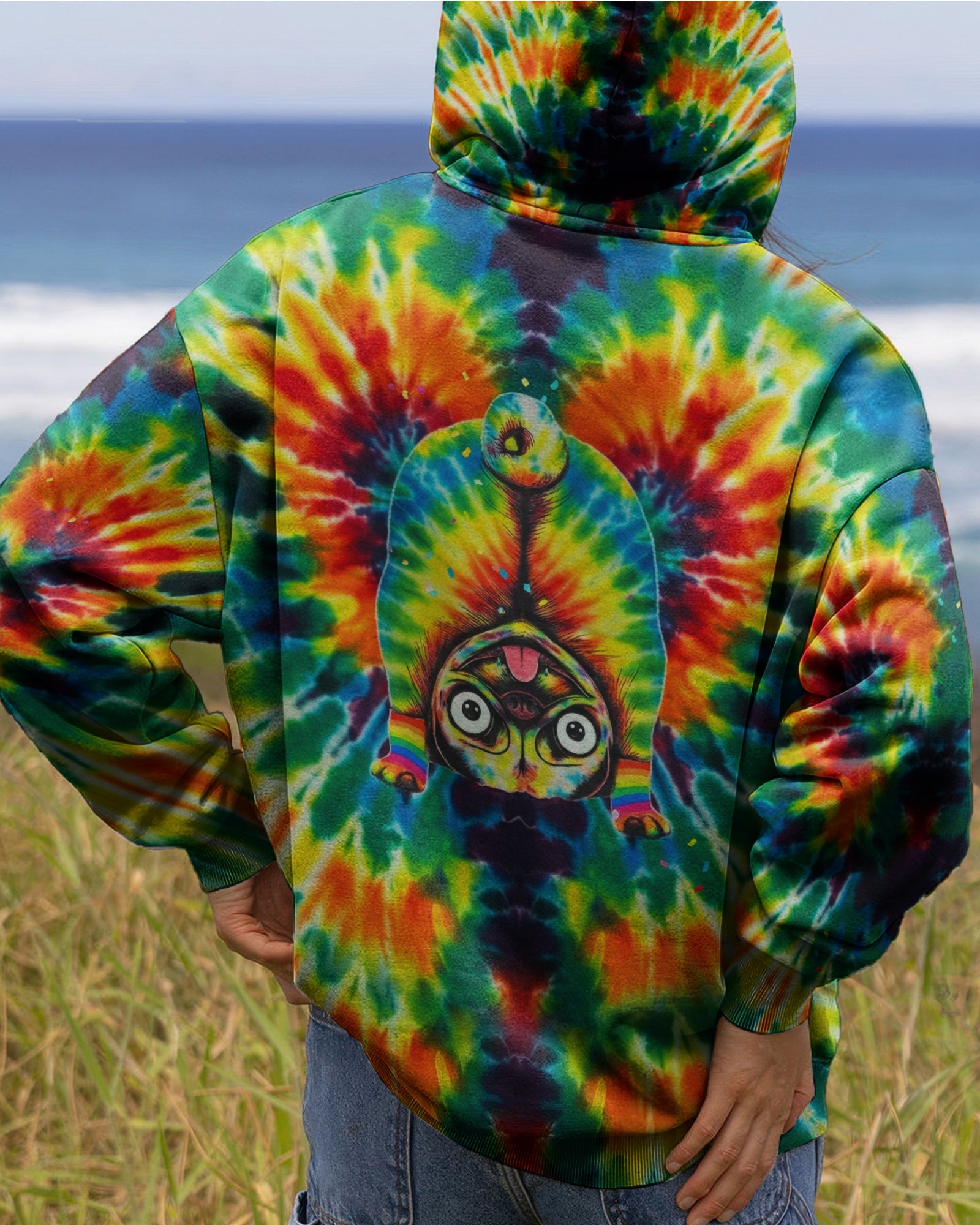 RAINBOW SWIRL FUNNY PUG DOG ALL OVER PRINT - YHHG0202262
