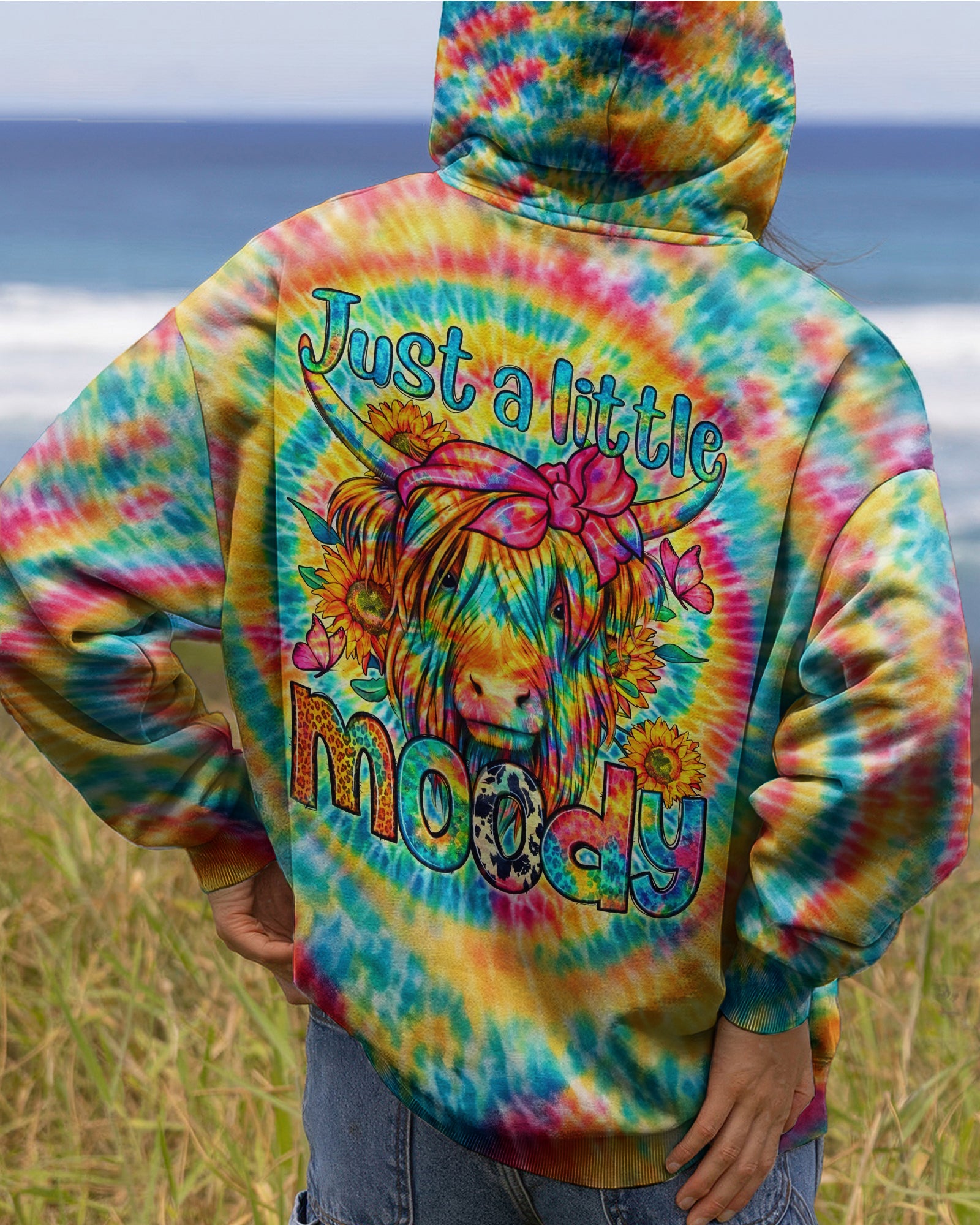 JUST A LITTLE MOODY COW HIPPIE SWIRL ALL OVER PRINT  - TLHG2003262