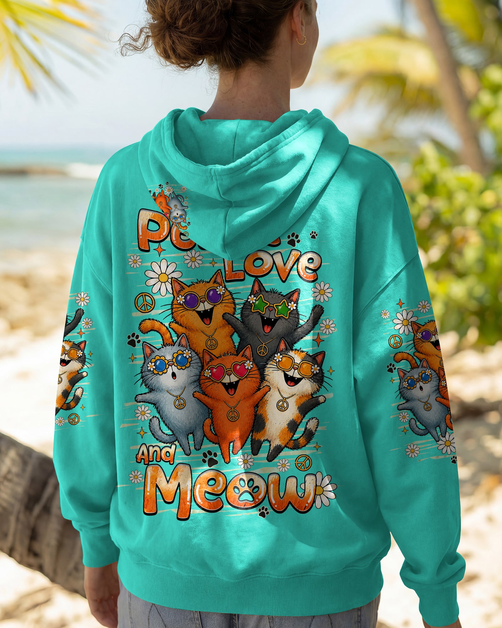 PEACE LOVE AND MEOW CAT ALL OVER PRINT - TLHN1007261