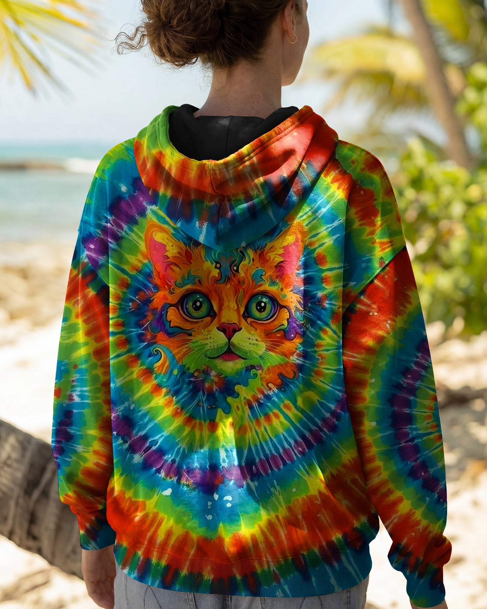 PSYCHEDELIC RAINBOW SWIRL CAT ALL OVER PRINT - YHLT0402261