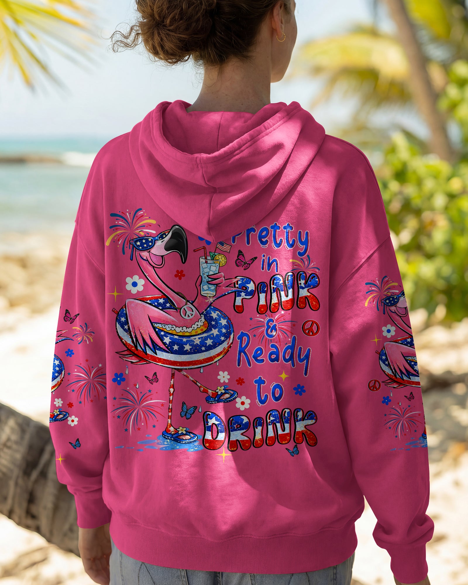 PRETTY IN PINK FLAMINGO RED WHITE & BLUE ALL OVER PRINT  - TLHN2503263
