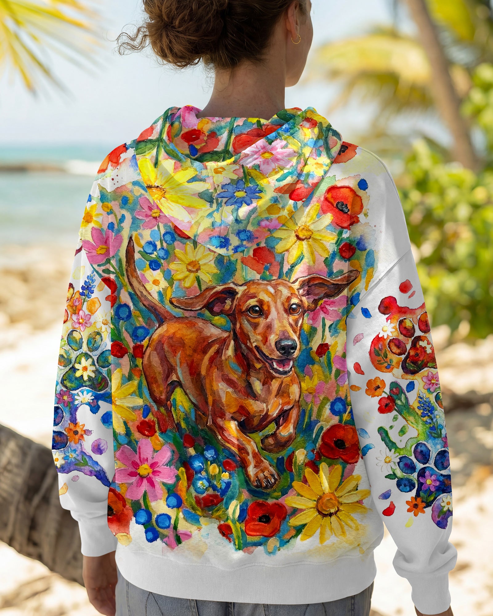 RAINBOW FLORAL DACHSHUND DOG PAW ALL OVER PRINT - RI1103261