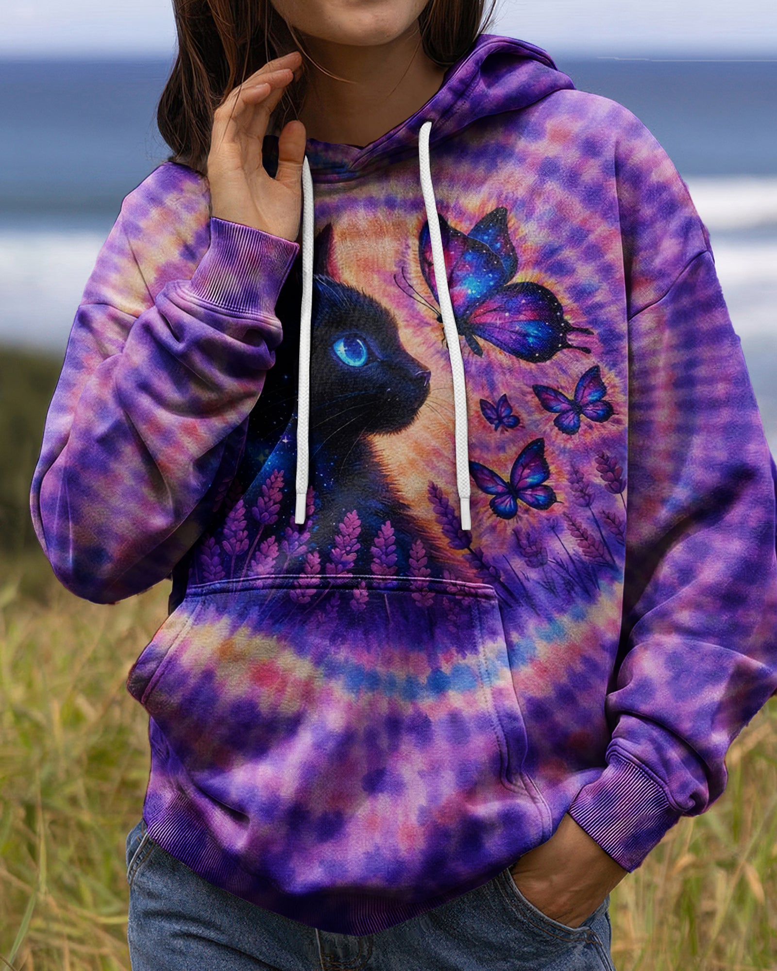 BLACK CAT LAVENDER PURPLE SWIRL ALL OVER PRINT - TLNO1103261