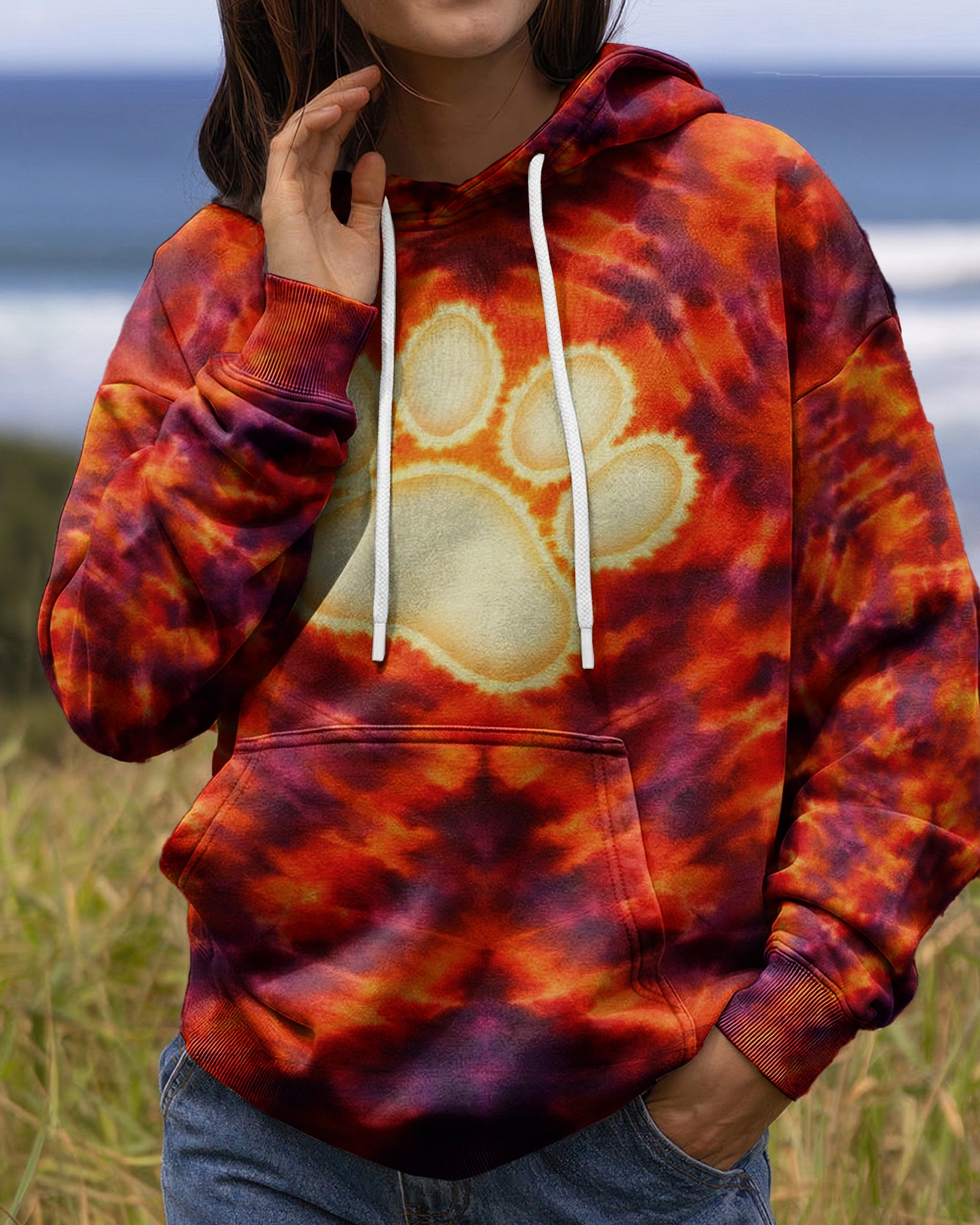 PAW PRINT BURNT ORANGE SWIRL ALL OVER PRINT - TLHG1303262