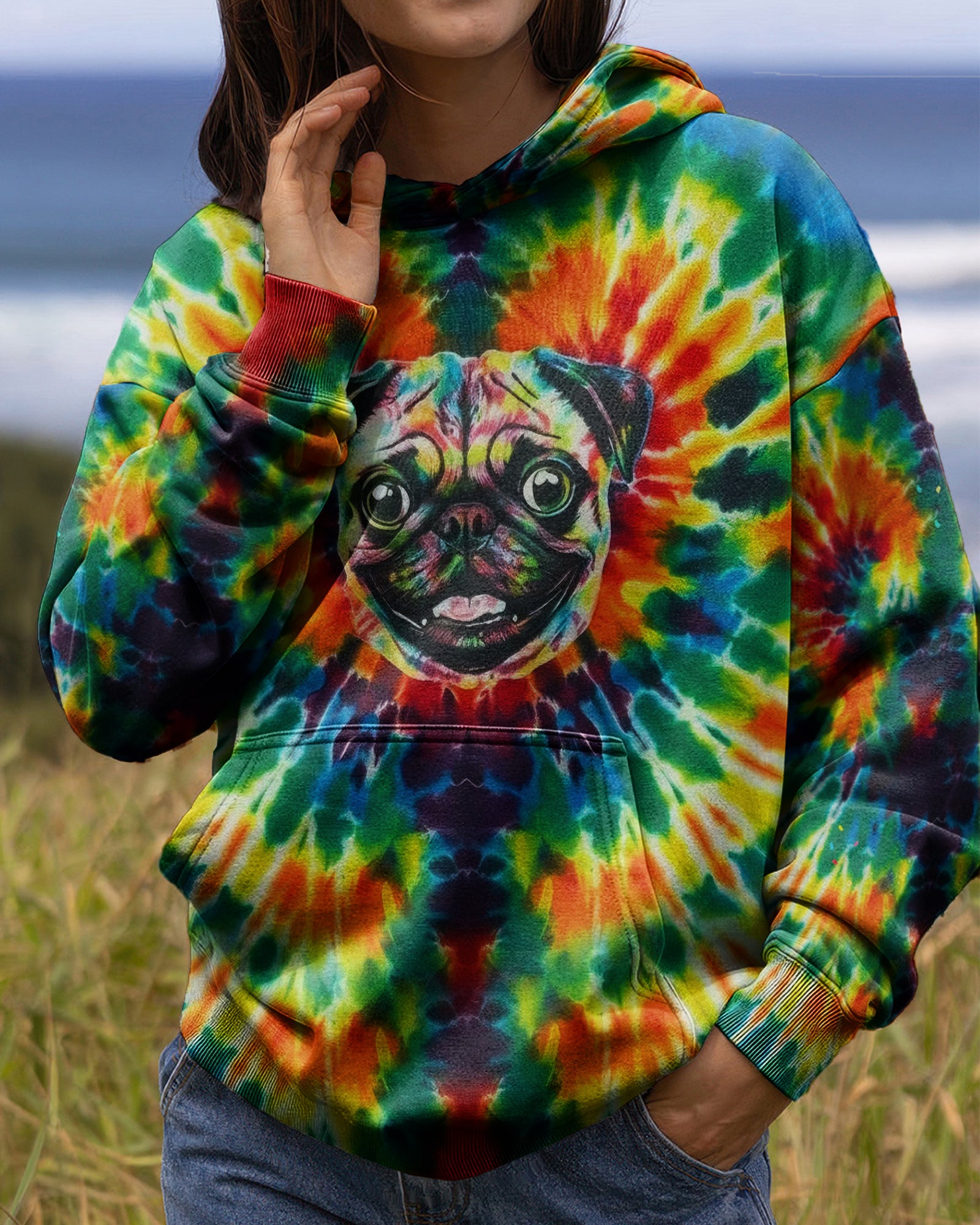 RAINBOW SWIRL FUNNY PUG DOG ALL OVER PRINT - YHHG0202262