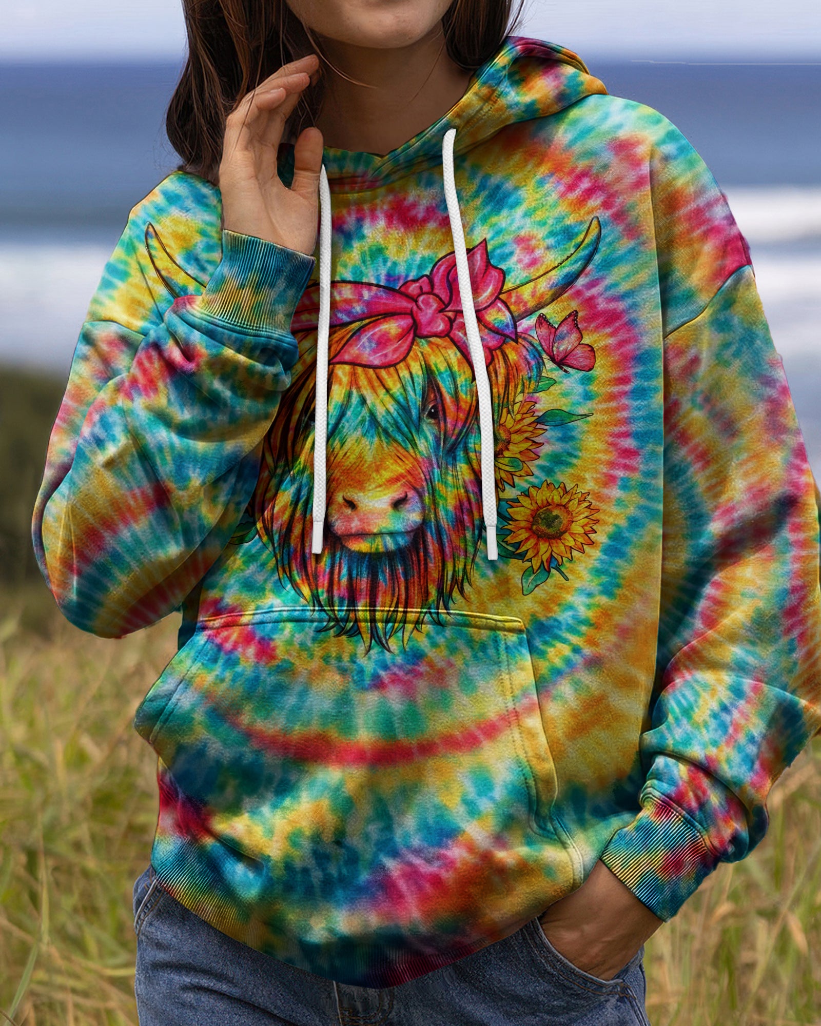 JUST A LITTLE MOODY COW HIPPIE SWIRL ALL OVER PRINT  - TLHG2003262