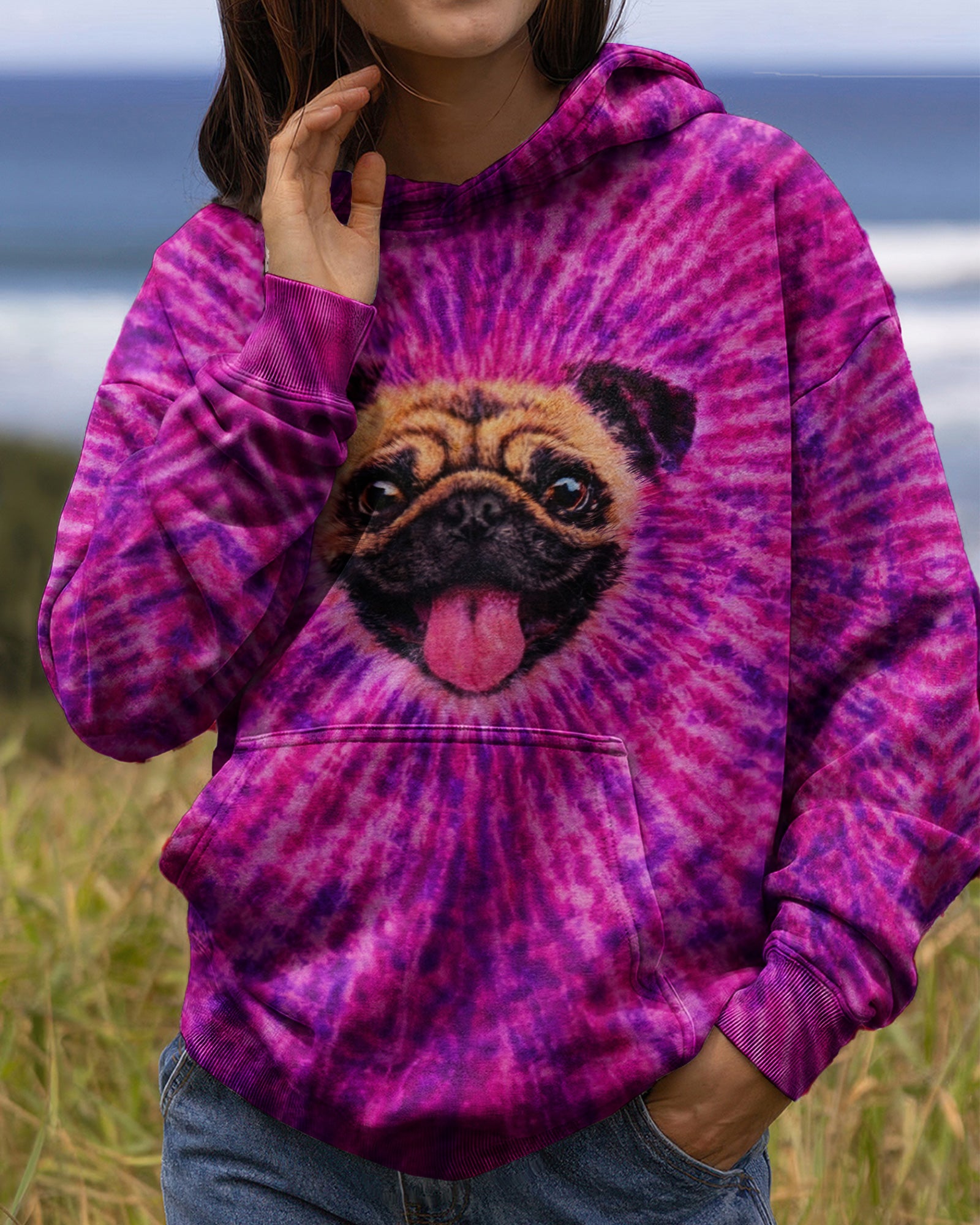 PUG DOG PURPLE & PINK SWIRL ALL OVER PRINT - TLNT2502261