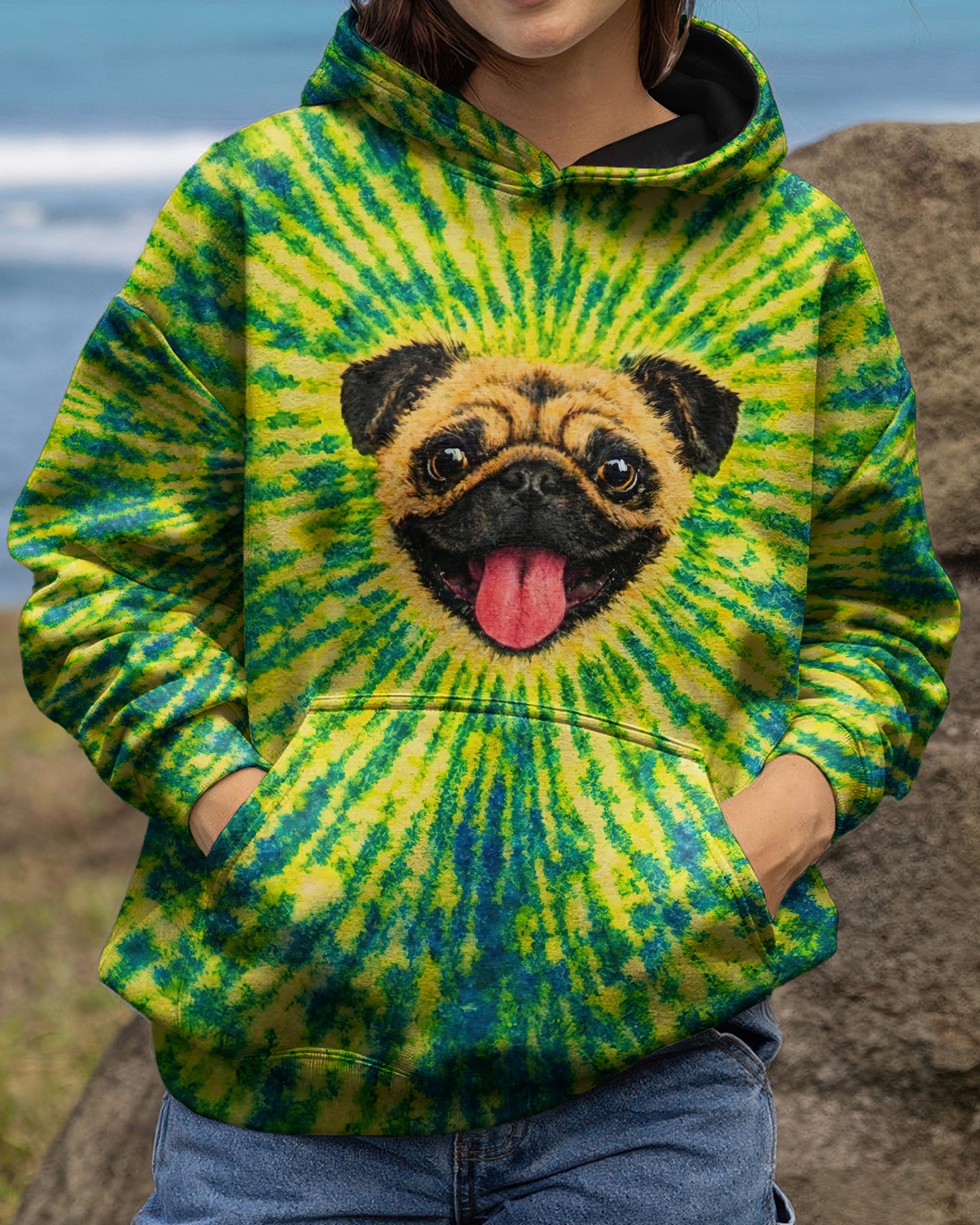 PUG DOG LEMON YELLOW SWIRL ALL OVER PRINT - TLNT2502262