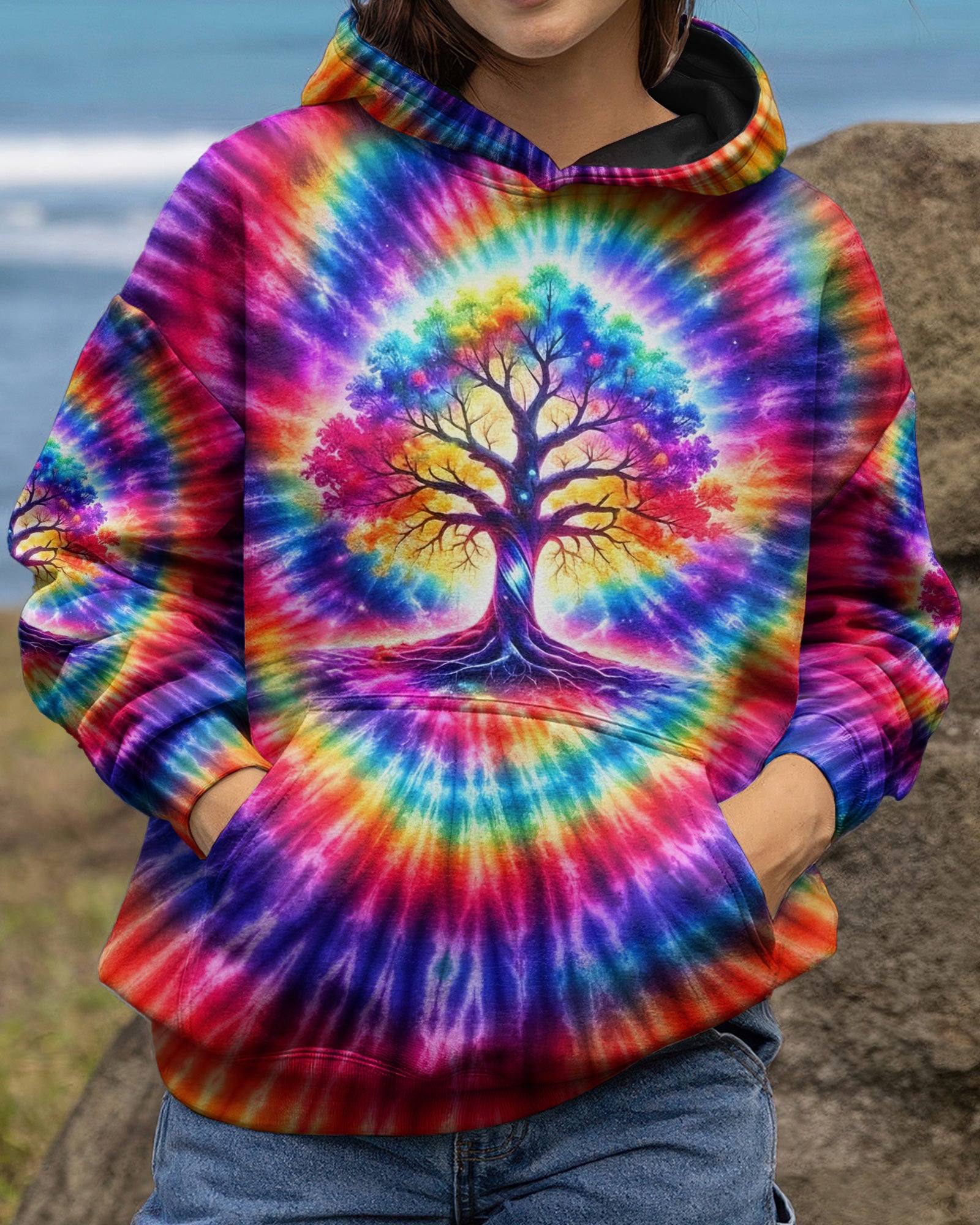 NEON RAINBOW SWIRL TREE OF LIFE ALL OVER PRINT - YHHG2402262