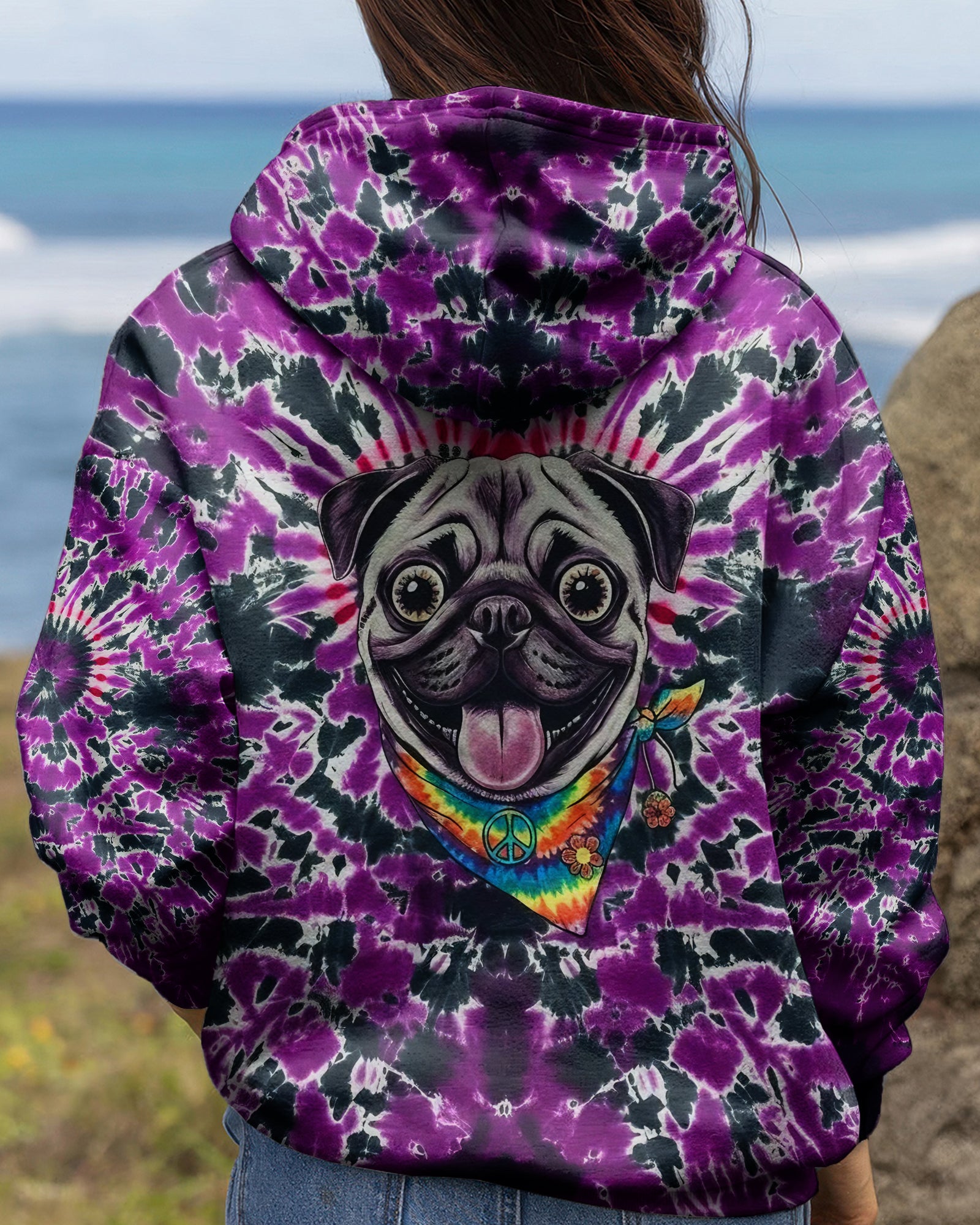 PURPLE SWIRL FUNNY PUG DOG ALL OVER PRINT - YHLT0202261