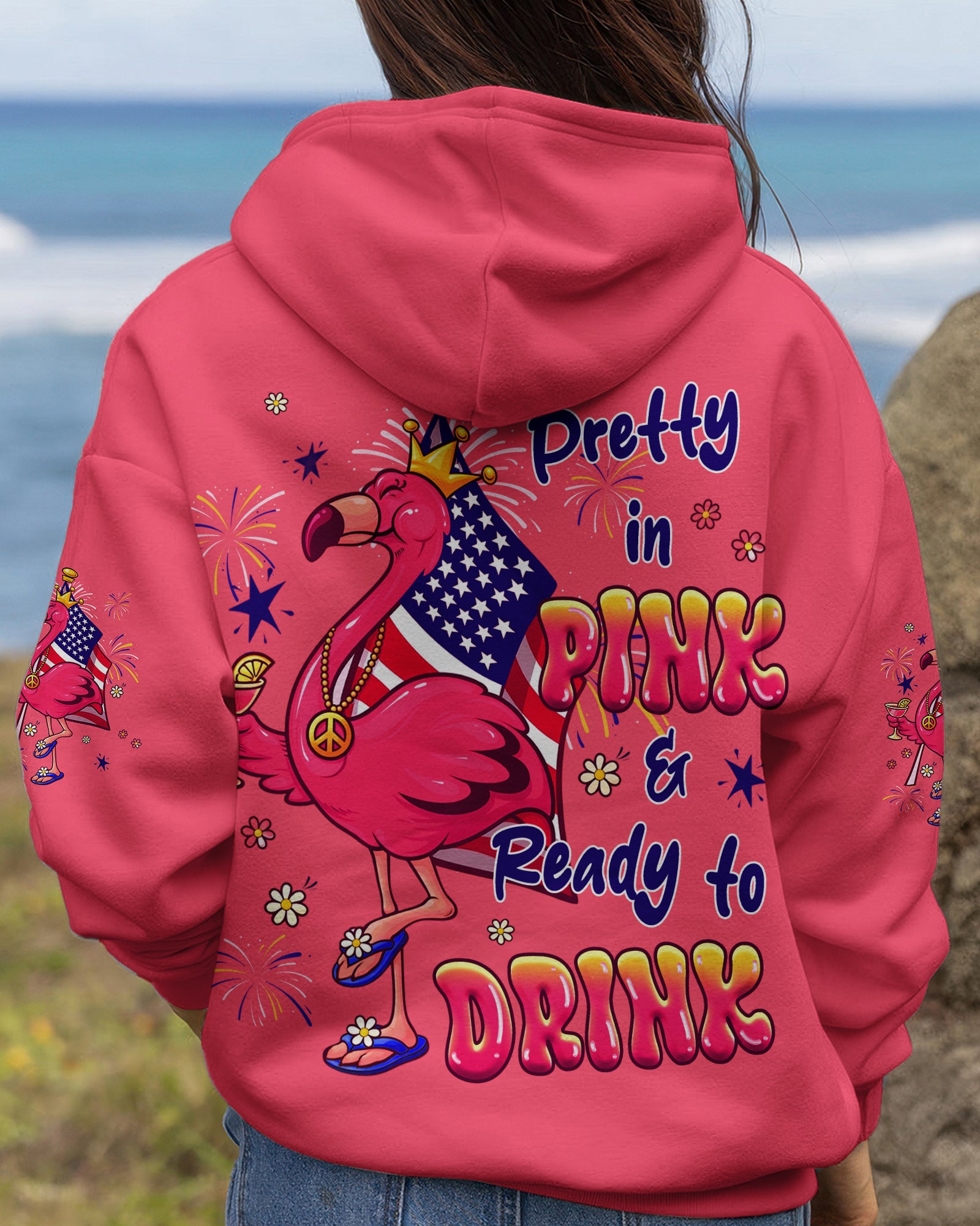 PRETTY IN PINK FLAMINGO RED WHITE & BLUE  ALL OVER PRINT - TLHG2403261